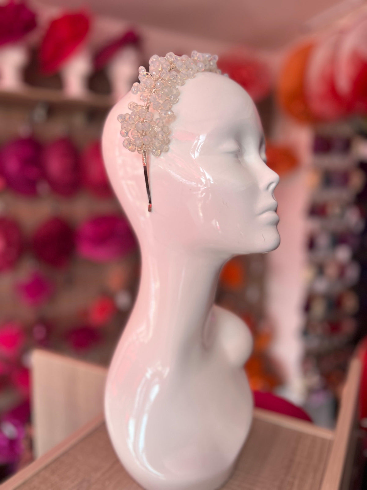 White AB Beaded Headband Fascinator-Fascinators Direct