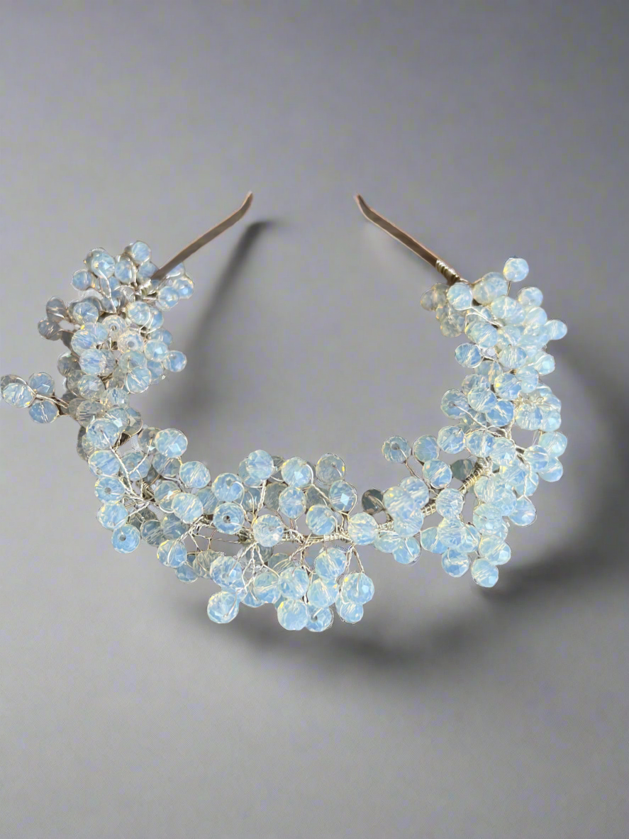 White AB Beaded Headband Fascinator-Fascinators Direct