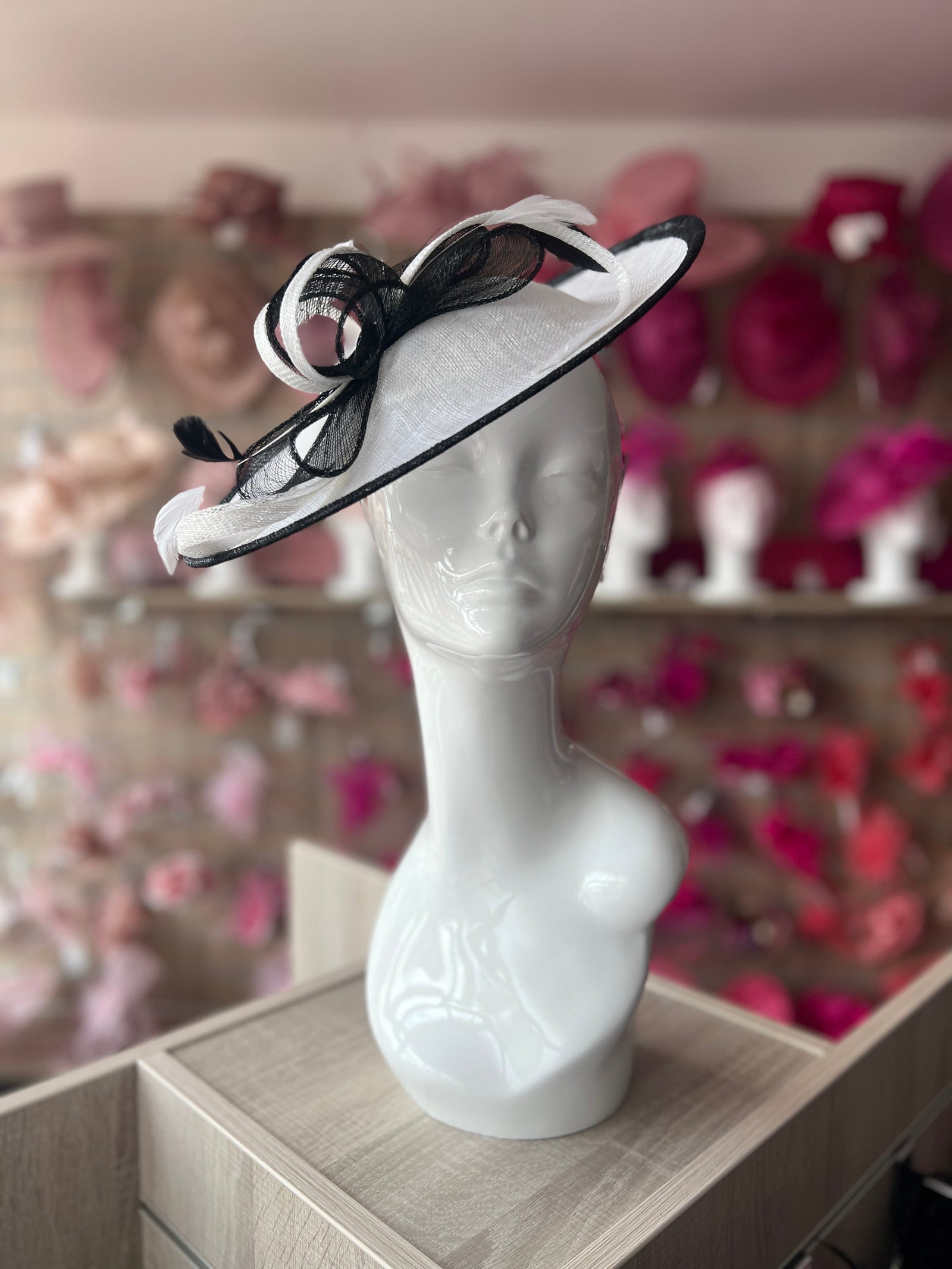White & Black Teardrop Disc Fascinator-Fascinators Direct