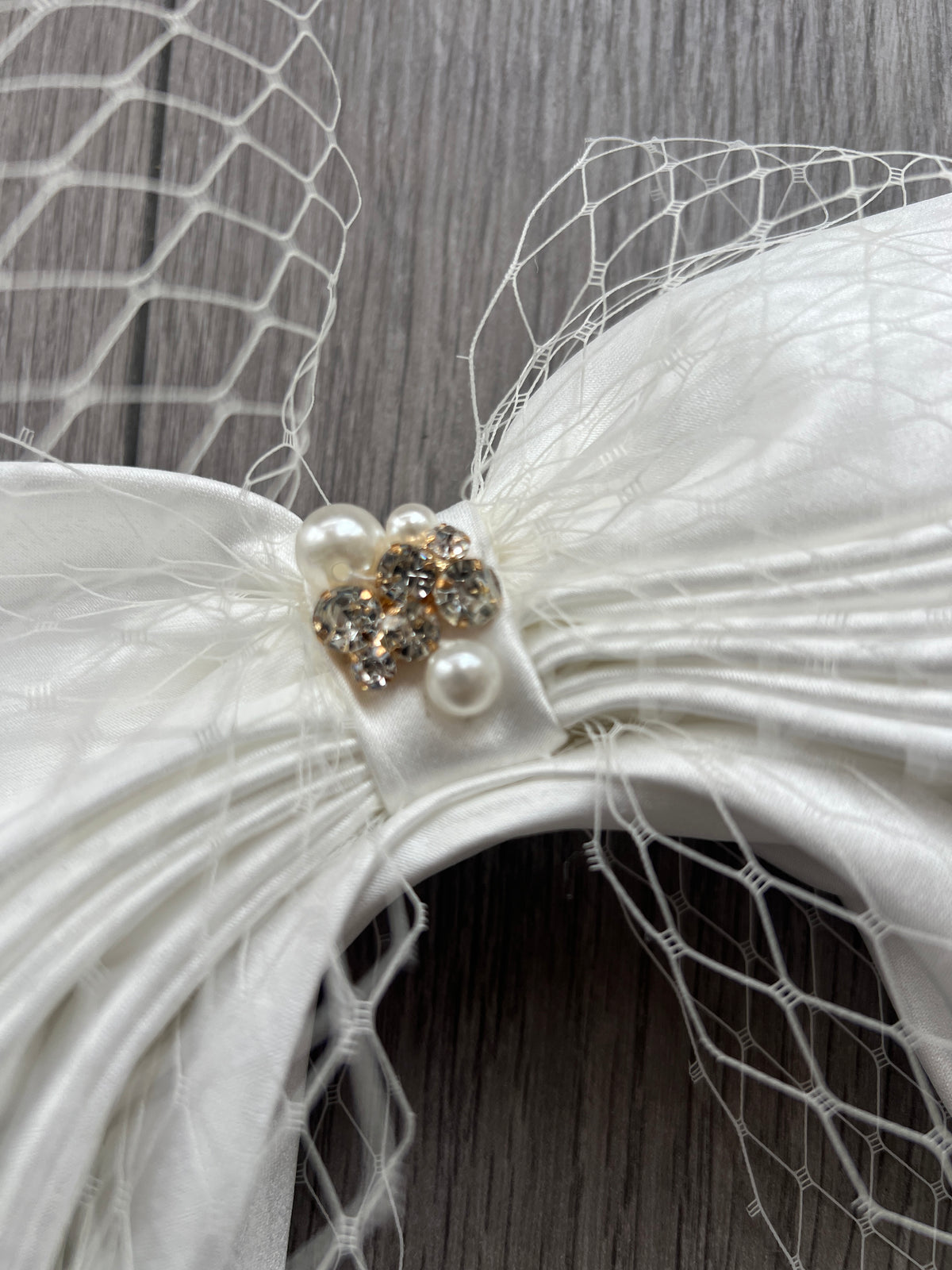 White Bridal Satin Vintage Bow Headband Fascinator With Diamante &amp; Pearls-Fascinators Direct