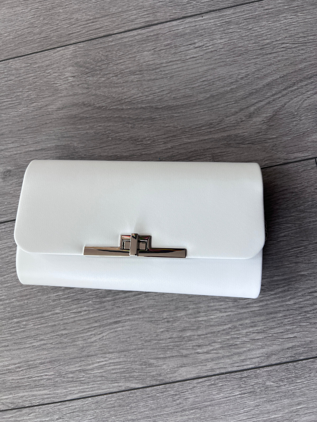 White Clutch Bag With Silver Turn Lock-Fascinators Direct