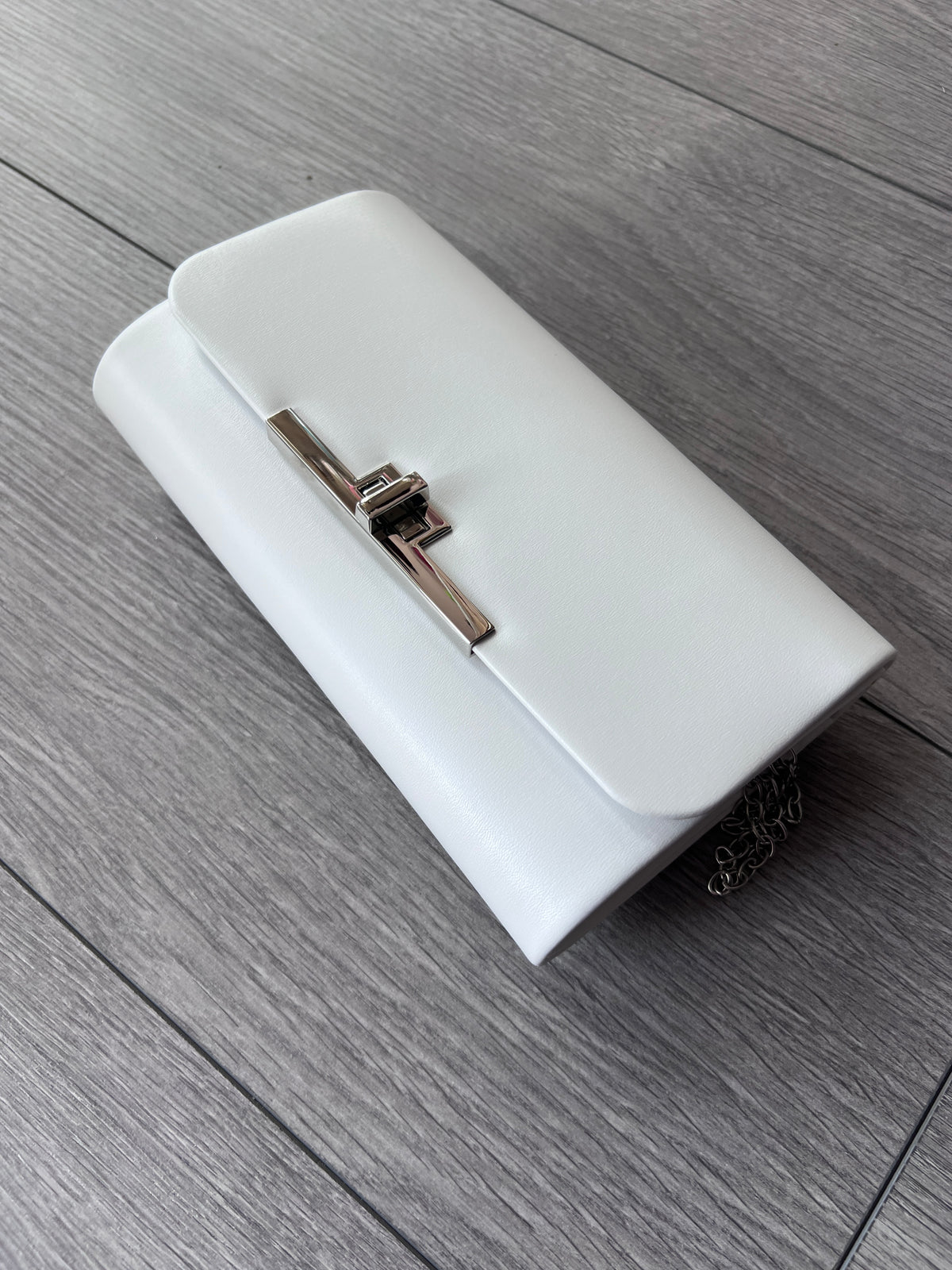 White Clutch Bag With Silver Turn Lock-Fascinators Direct