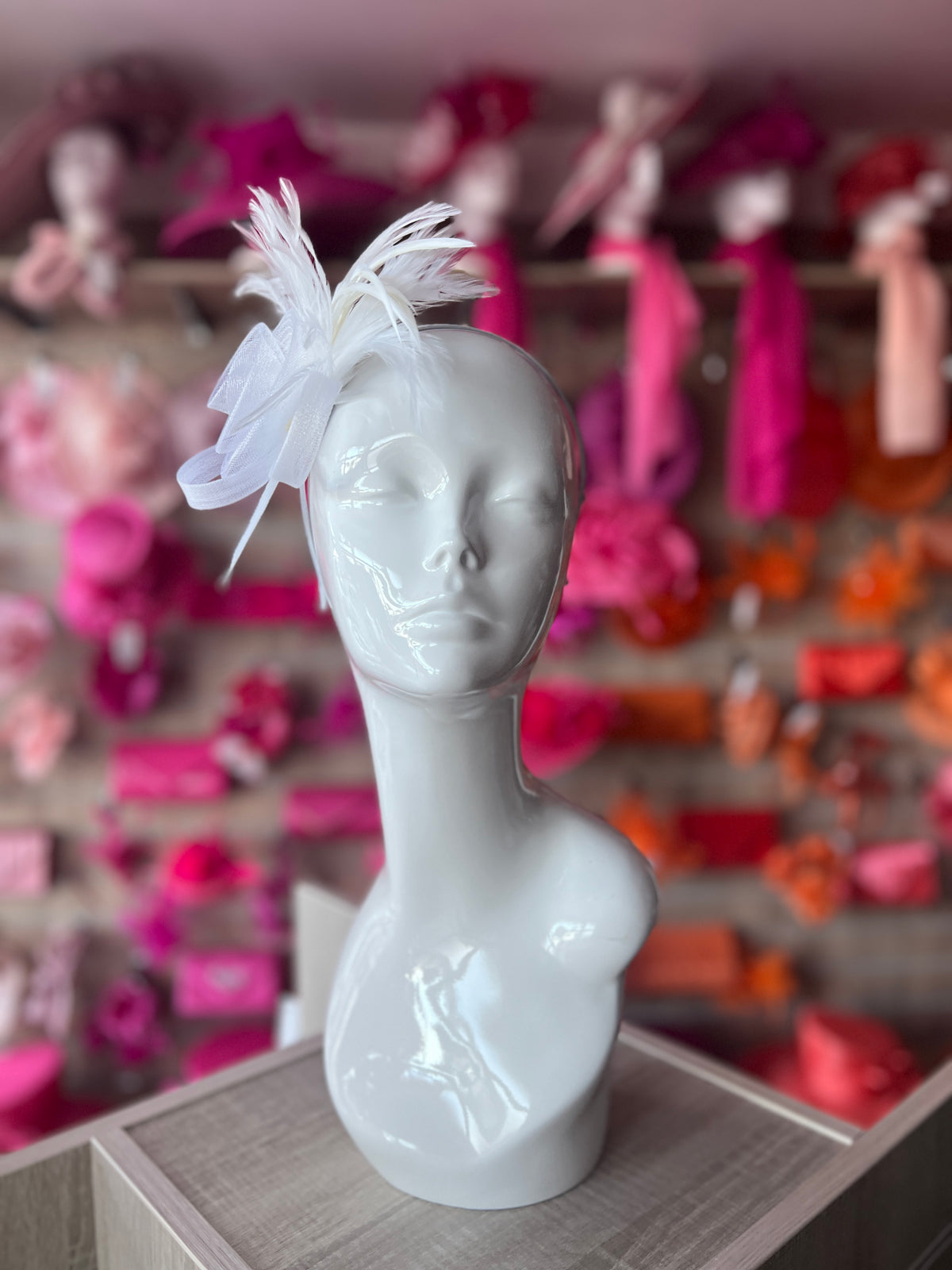 White Crinoline Fascinator with Swirl &amp; Feathers-Fascinators Direct