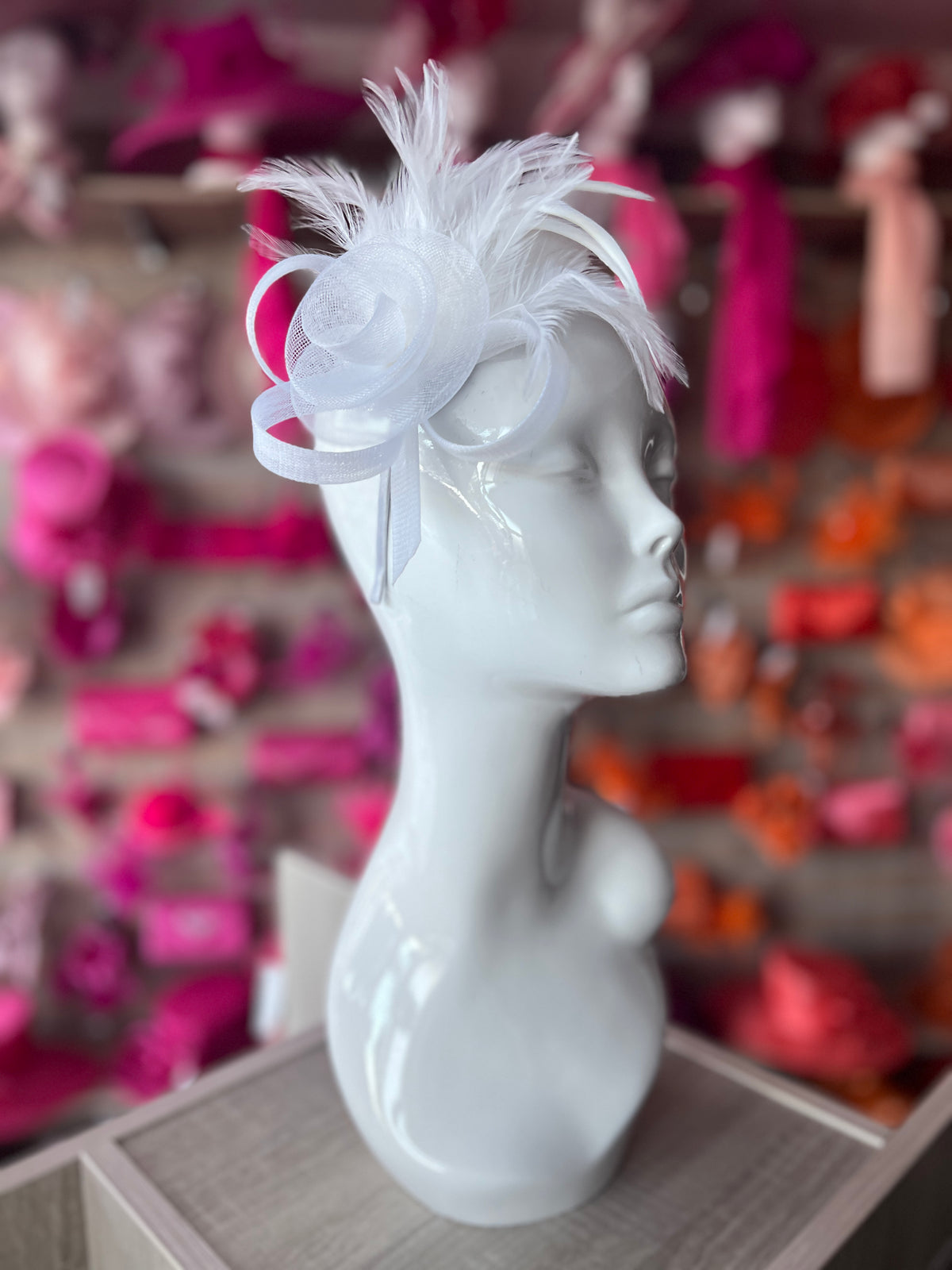 White Crinoline Fascinator with Swirl &amp; Feathers-Fascinators Direct