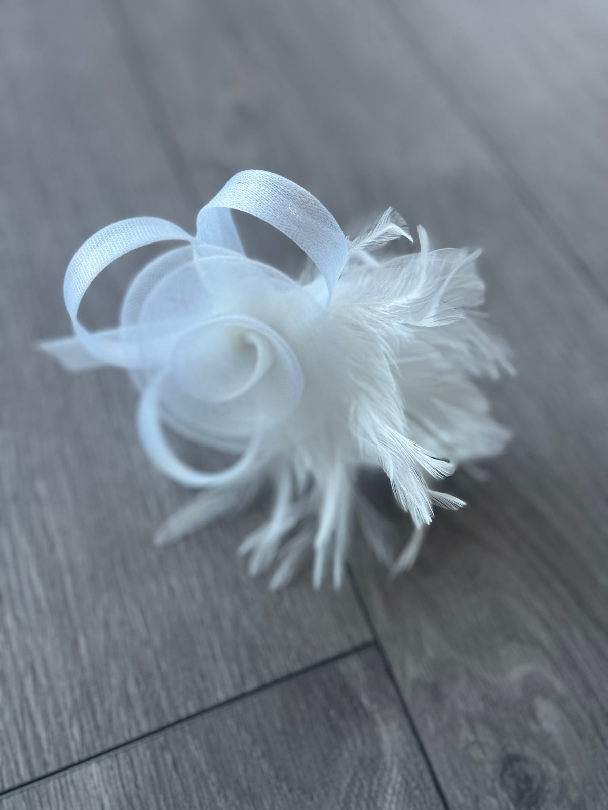 White Crinoline Fascinator with Swirl &amp; Feathers-Fascinators Direct