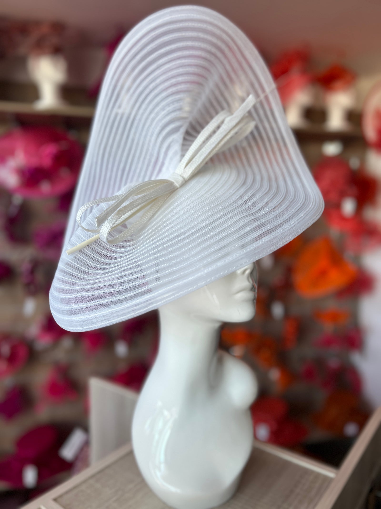 White Crinoline Hatinator with Bow-Fascinators Direct