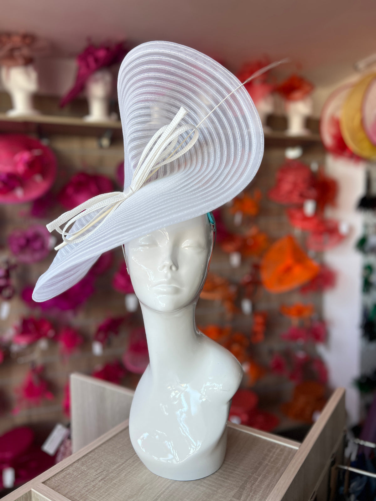 White Crinoline Hatinator with Bow-Fascinators Direct