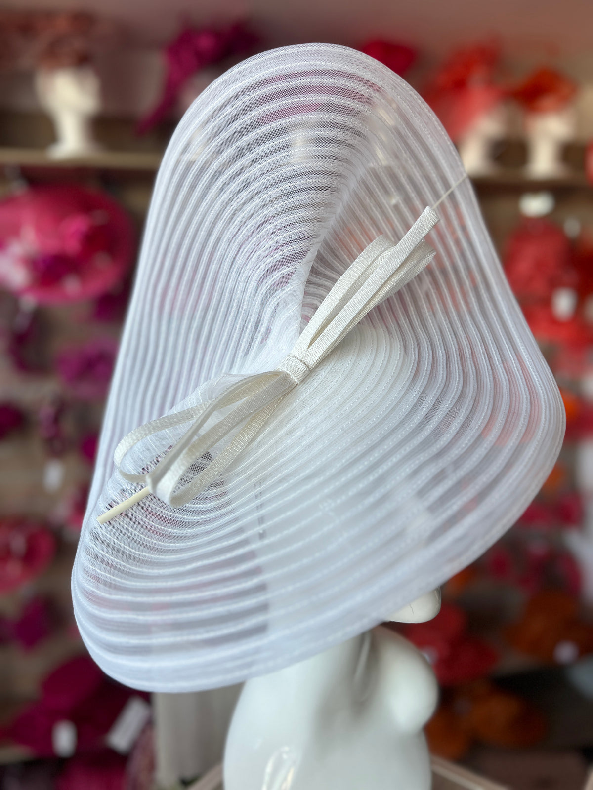 White Crinoline Hatinator with Bow-Fascinators Direct