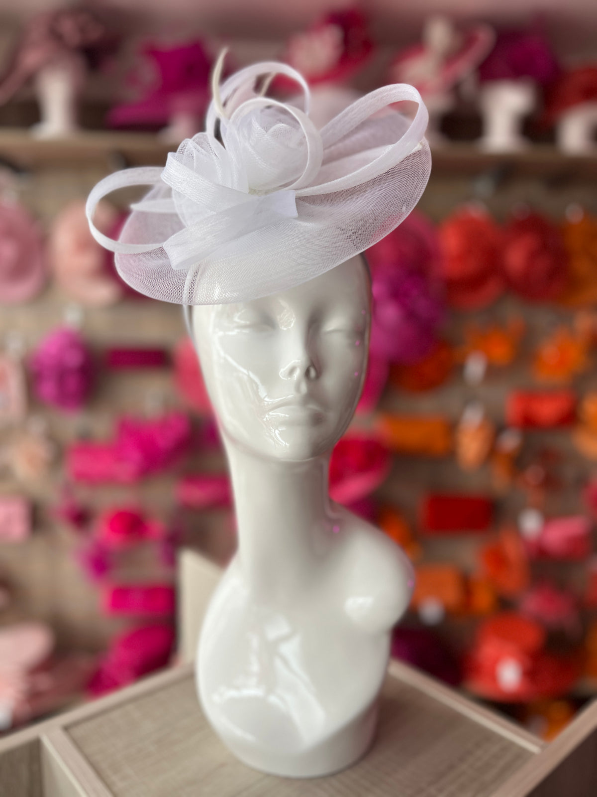 White Crinoline Saucer Fascinator With Loops &amp; Feathers-Fascinators Direct