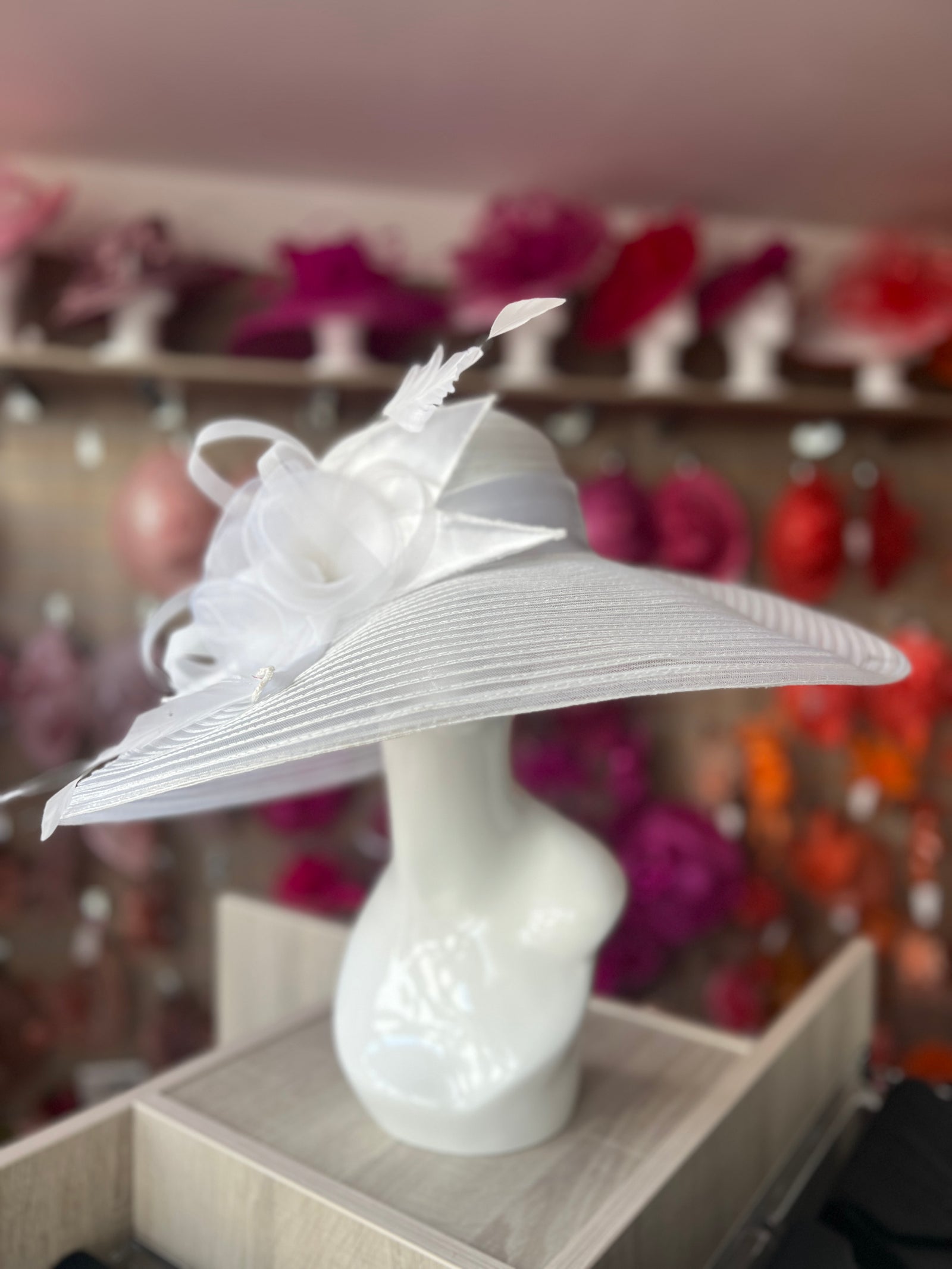 White Crinoline Wide Brim Hat-Fascinators Direct