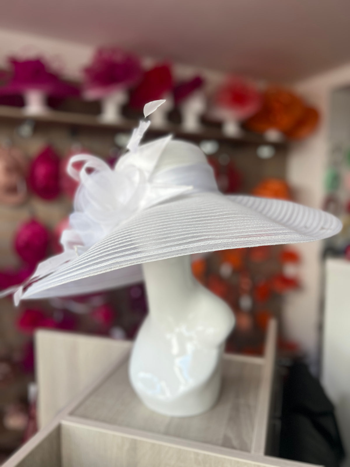 White Crinoline Wide Brim Hat-Fascinators Direct