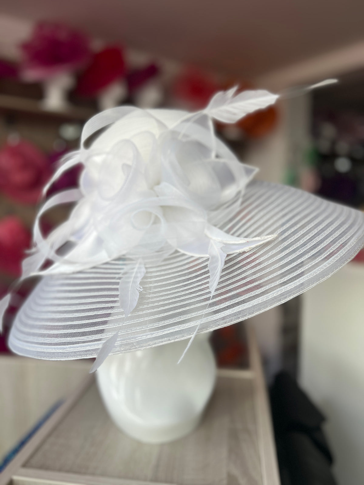 White Crinoline Wide Brim Hat-Fascinators Direct