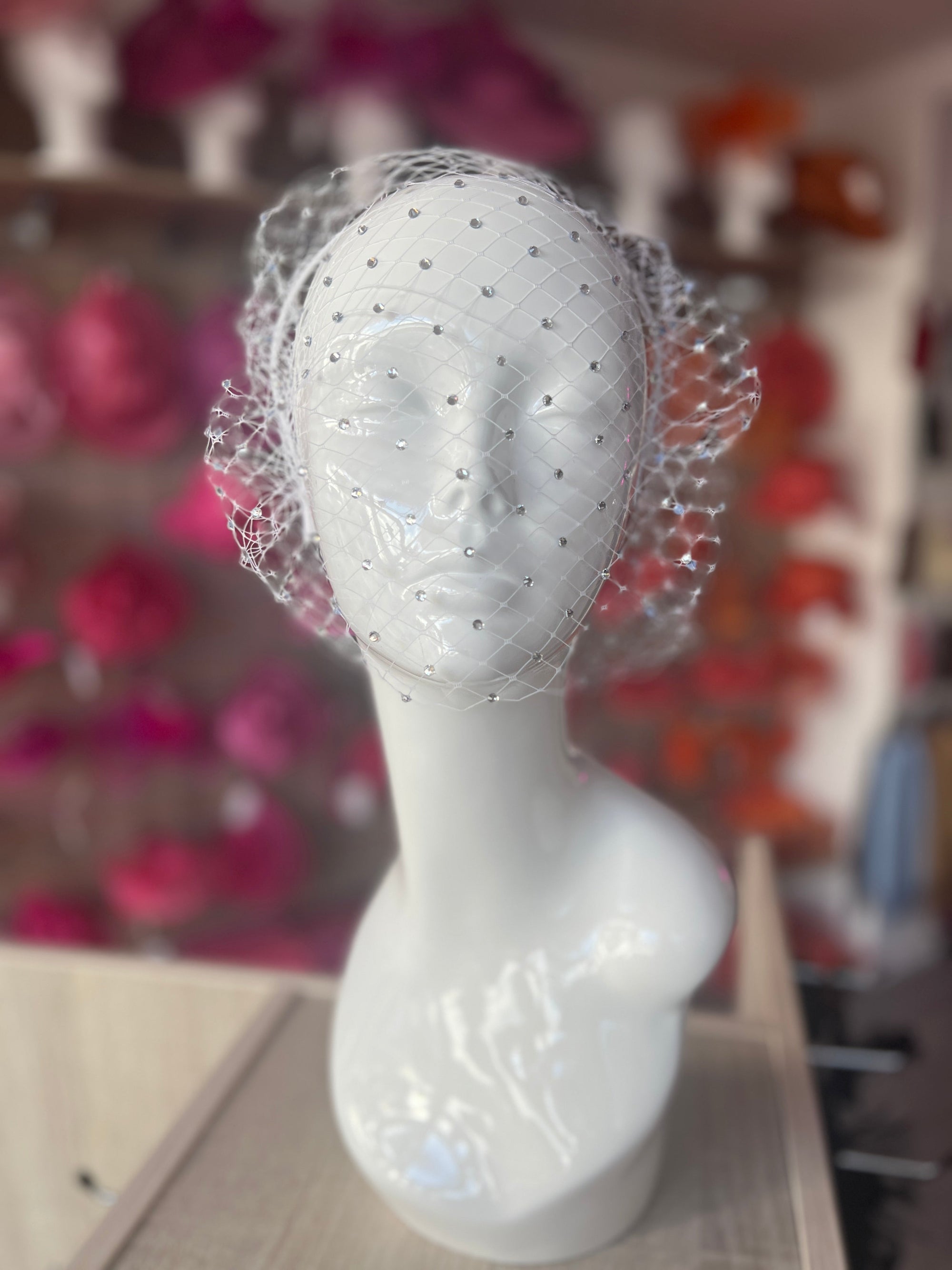 White Crystal Bridal Birdcage Veil-Fascinators Direct