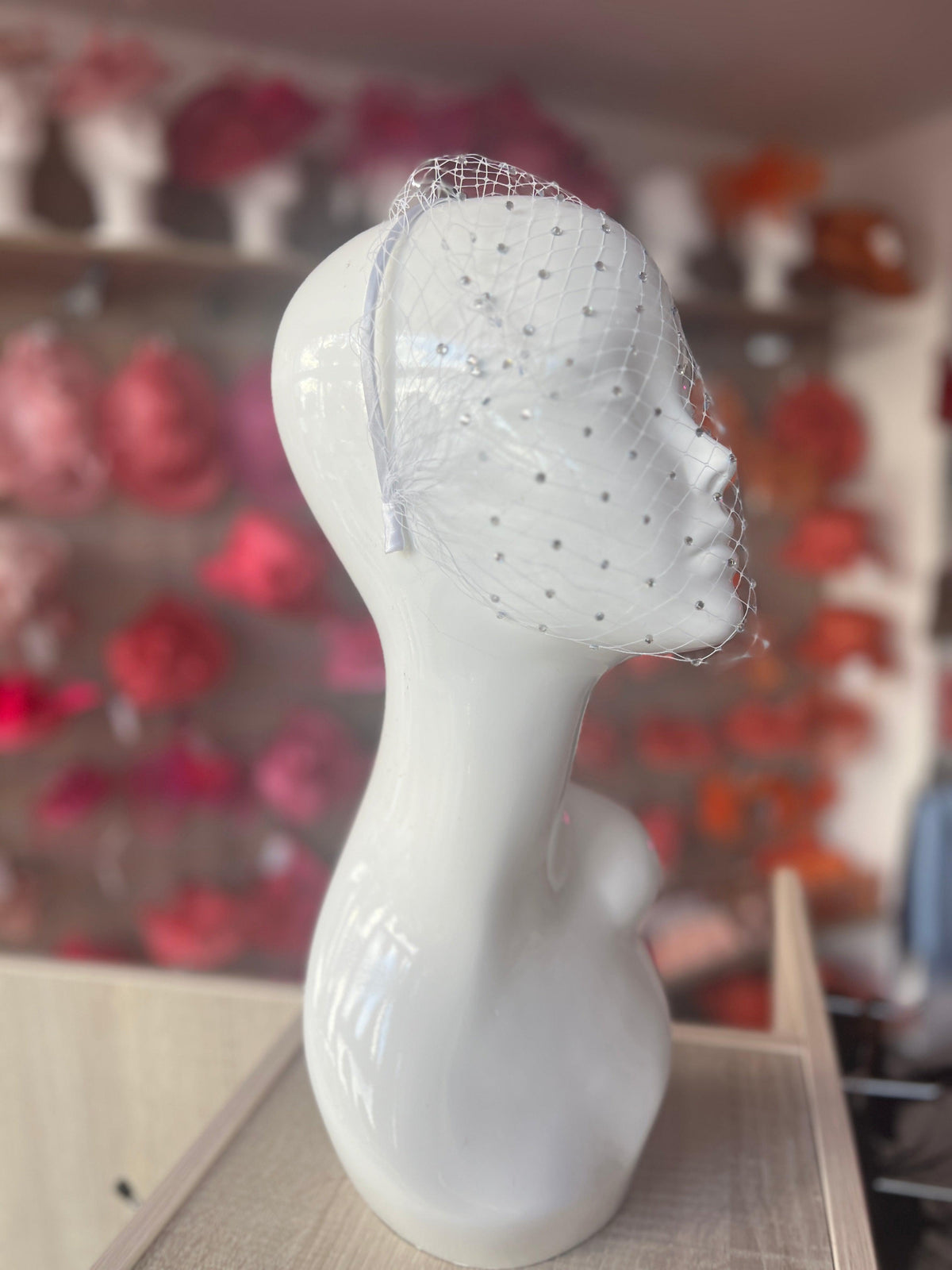 White Crystal Bridal Birdcage Veil-Fascinators Direct