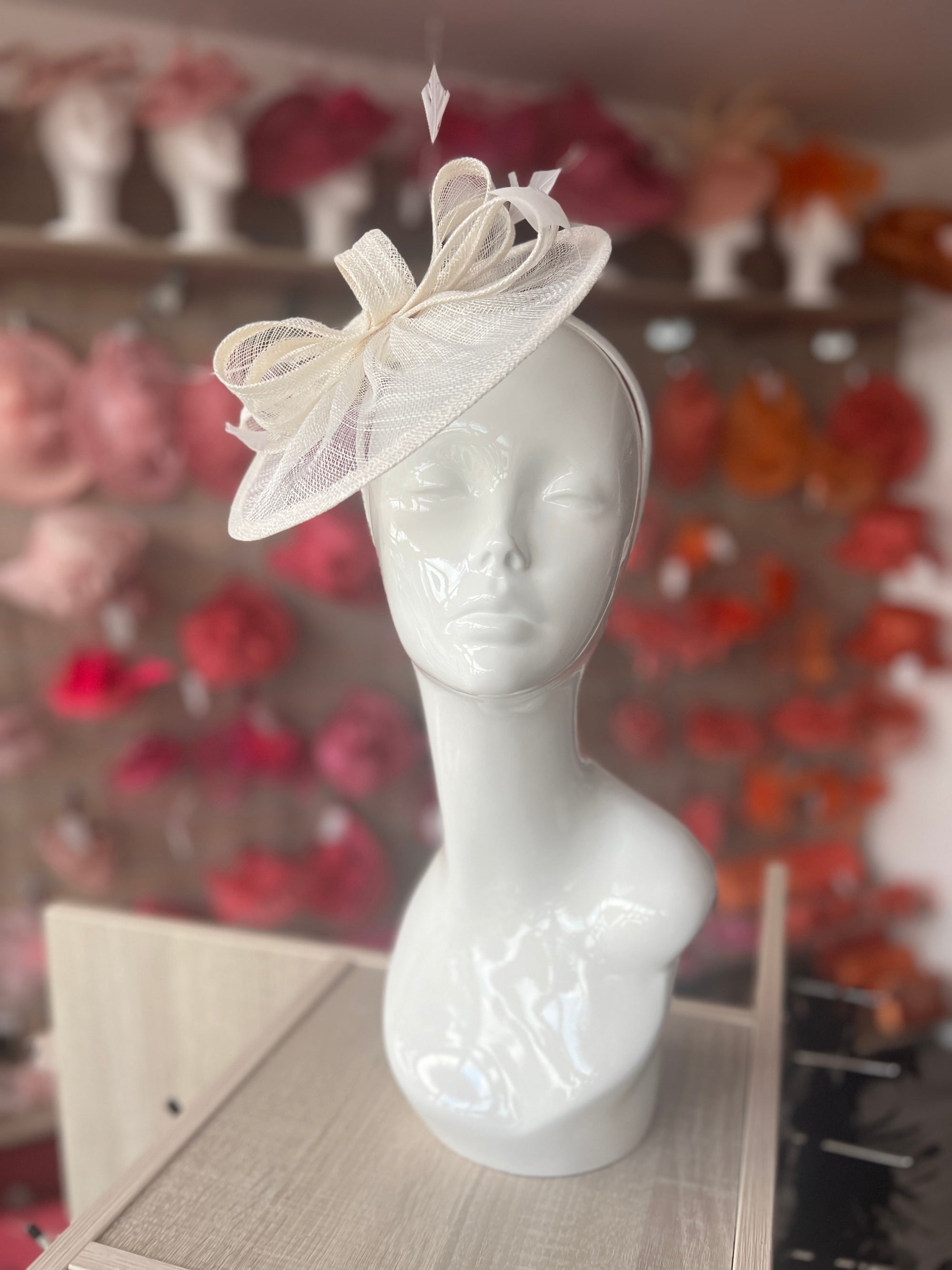 White Curved Disc Fascinator-Fascinators Direct