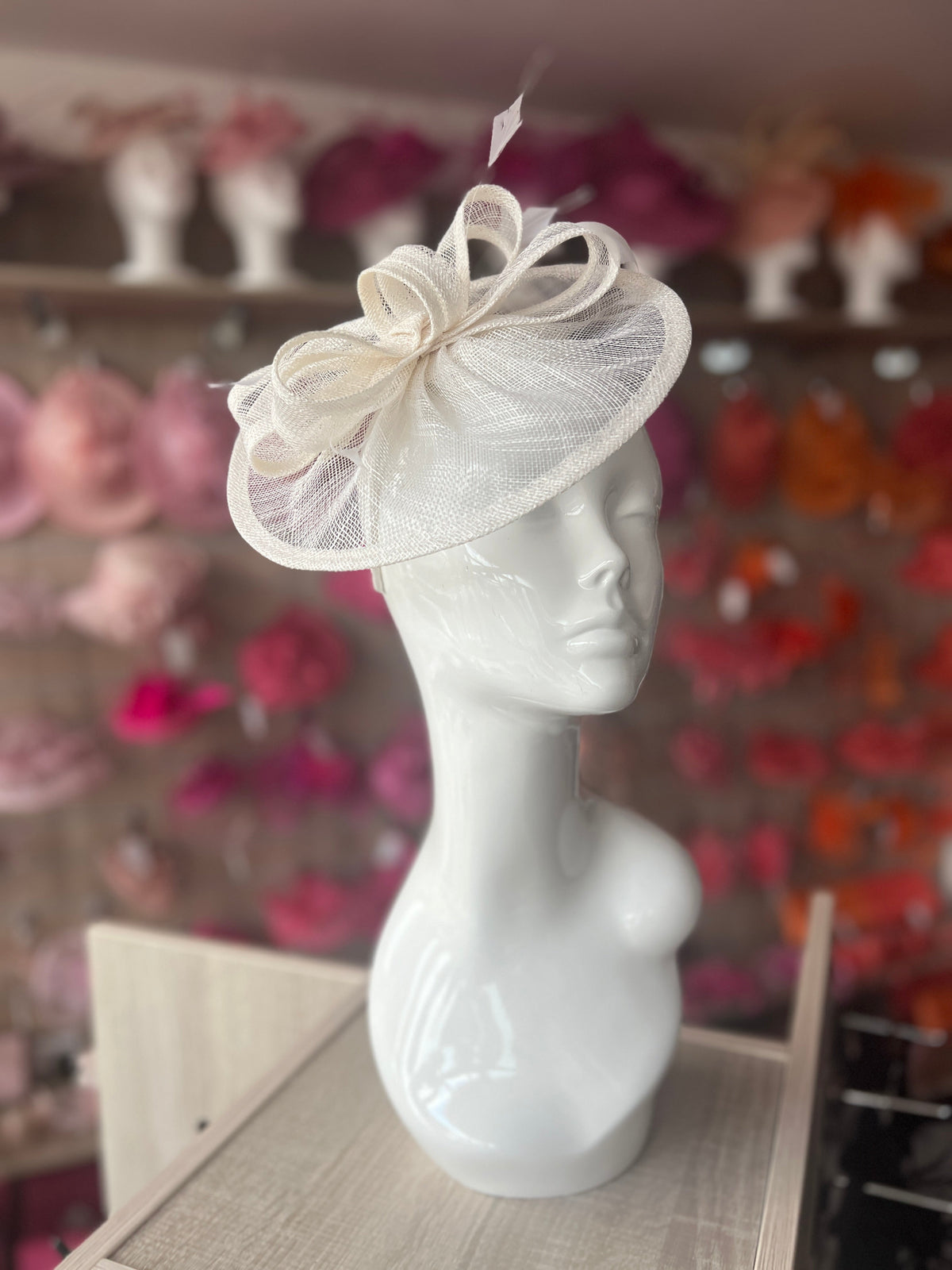 White Curved Disc Fascinator-Fascinators Direct