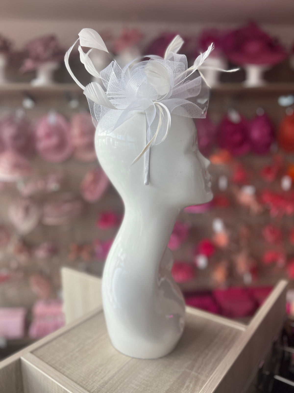 White Diamante Flower Fascinator With Feathers-Fascinators Direct