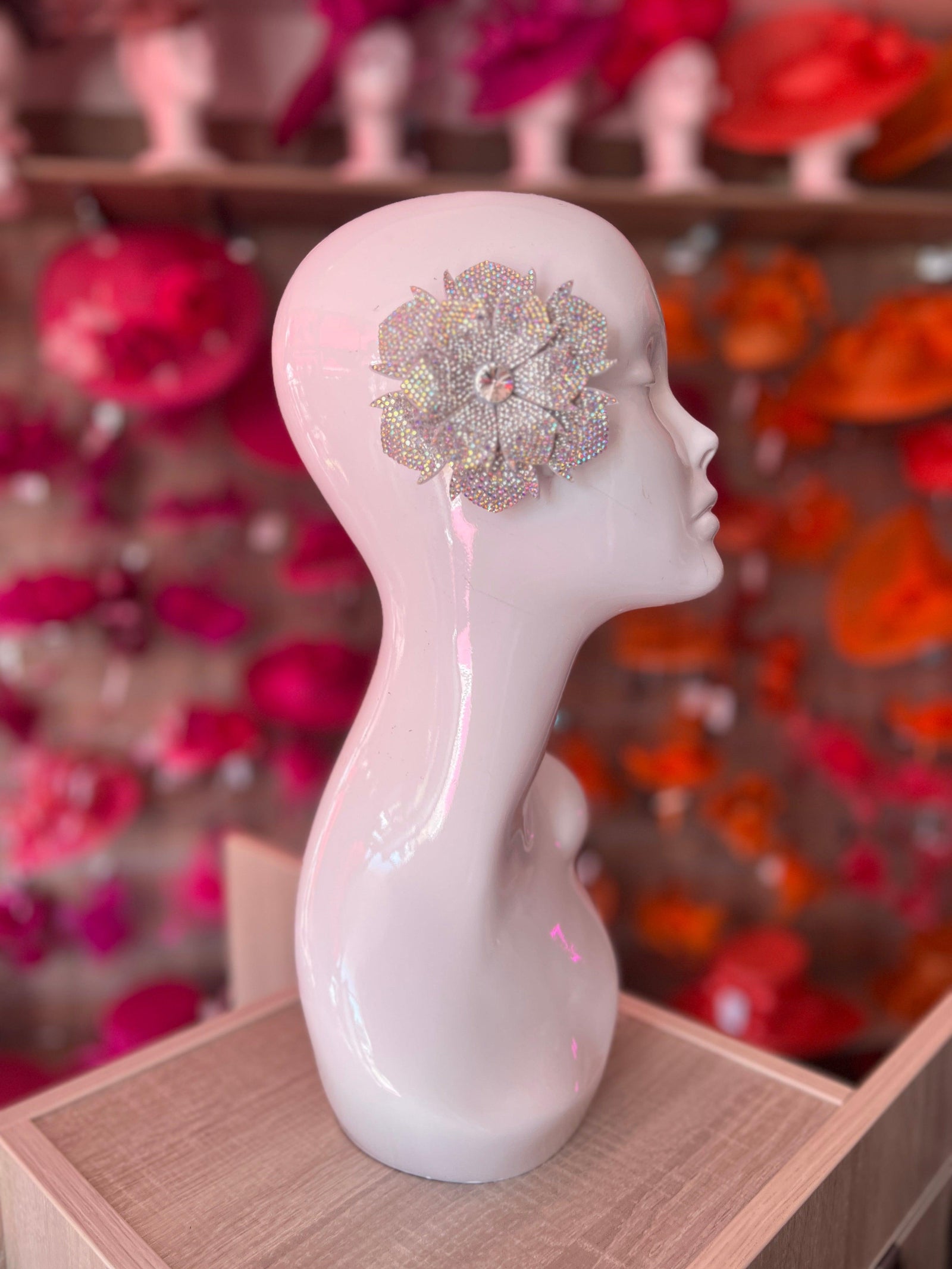 White Diamante Flower Hair Clip-Fascinators Direct
