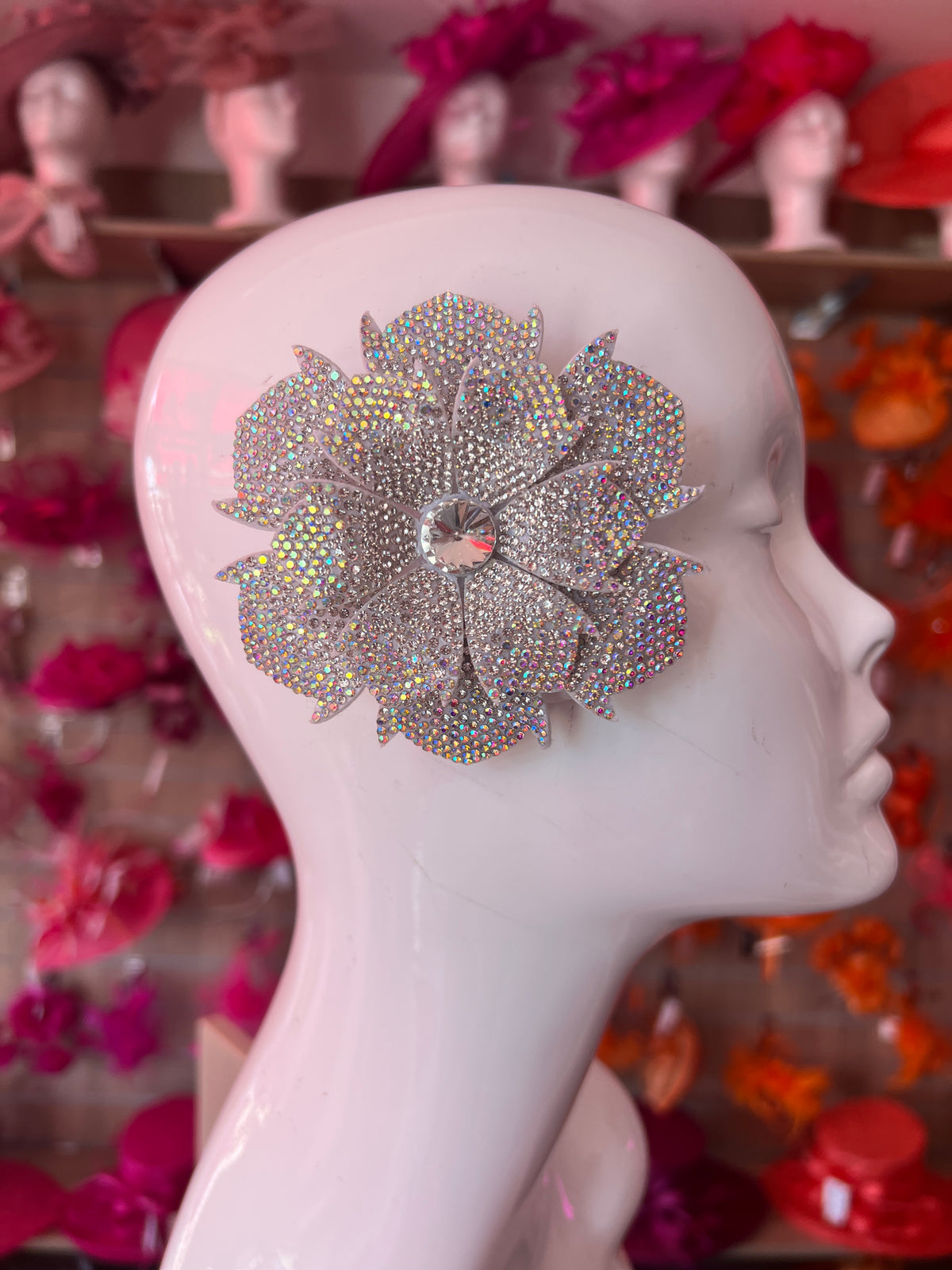 White Diamante Flower Hair Clip-Fascinators Direct