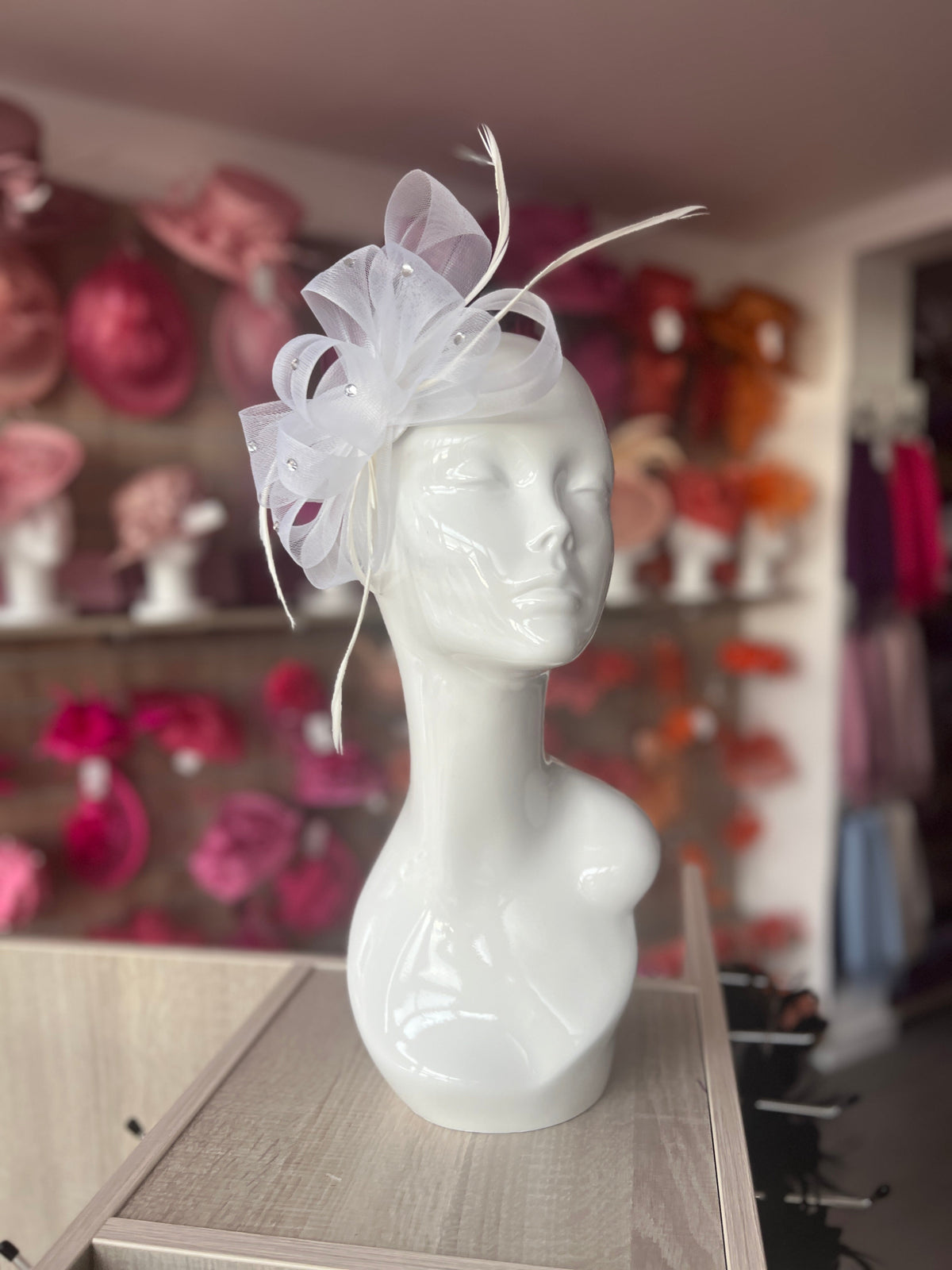 White Diamanté Loop Bow Fascinator-Fascinators Direct