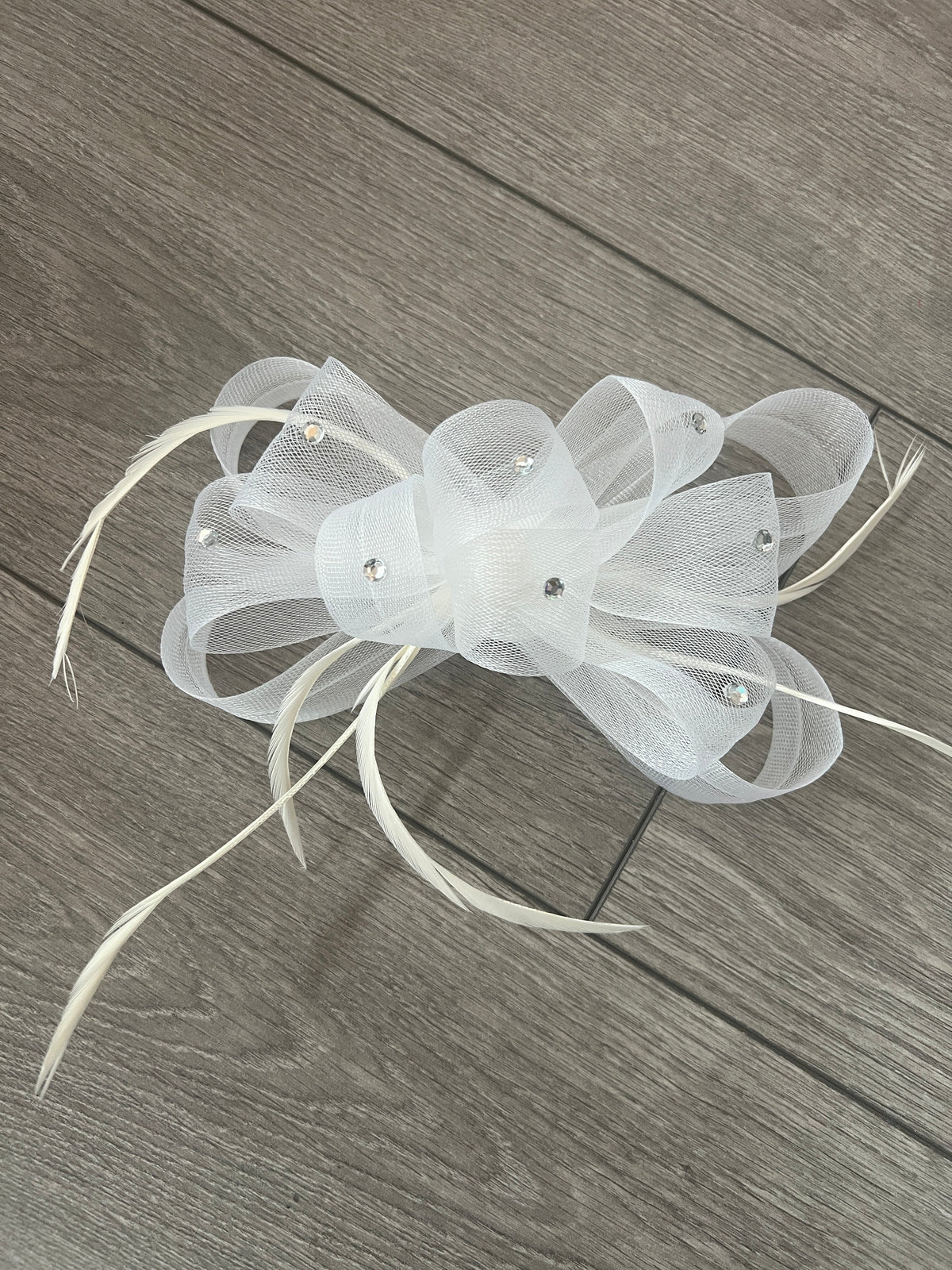 White Diamanté Loop Bow Fascinator-Fascinators Direct