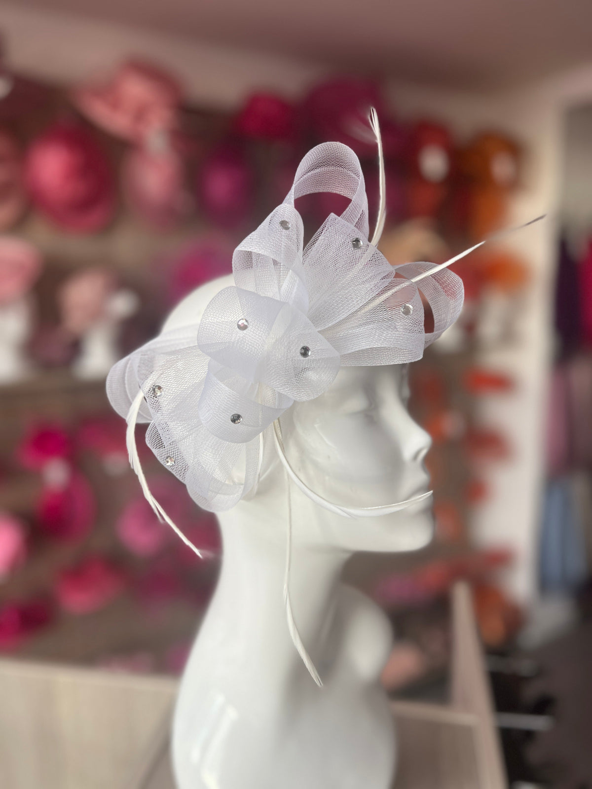 White Diamanté Loop Bow Fascinator-Fascinators Direct