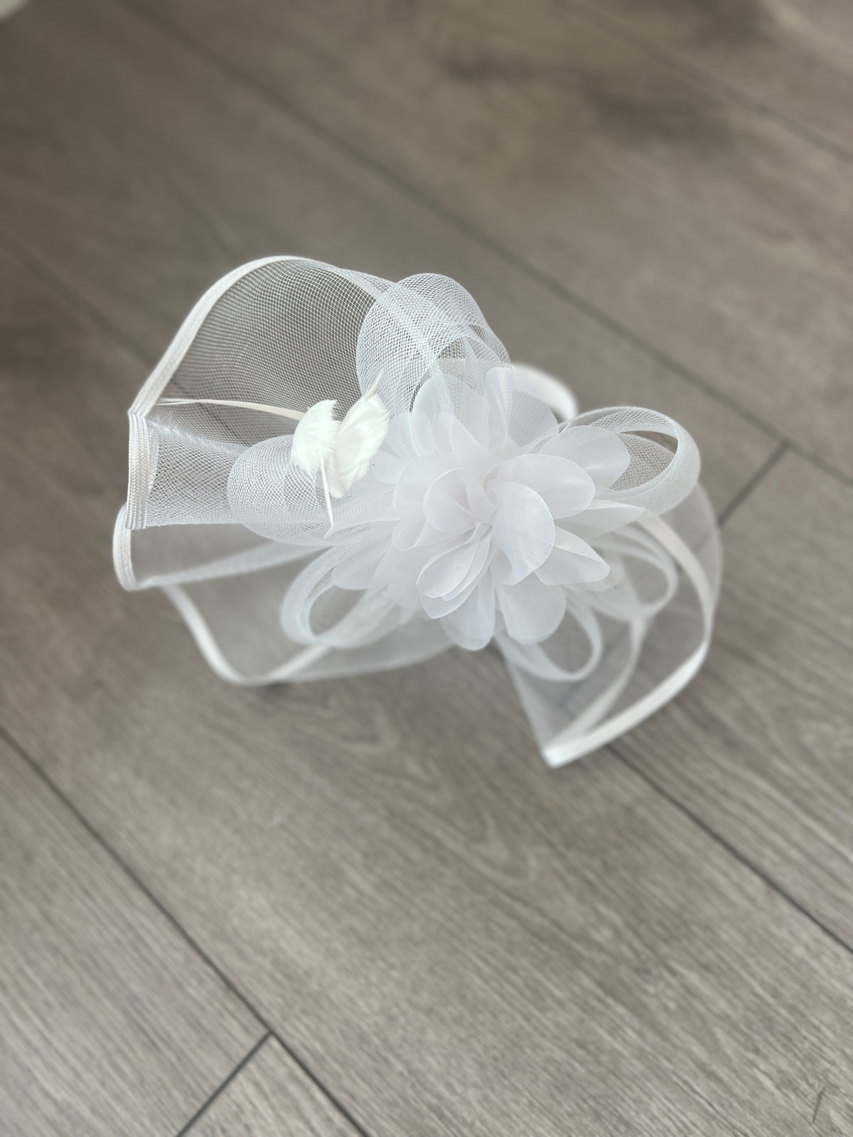 White Fascinator Fluted Crinoline &amp; Flower-Fascinators Direct