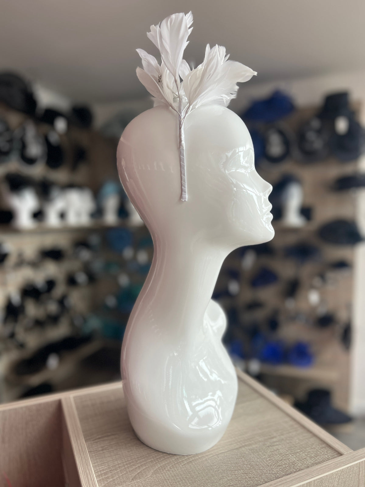 White Fascinator Headband with Feather Petals &amp; Diamanté-Fascinators Direct