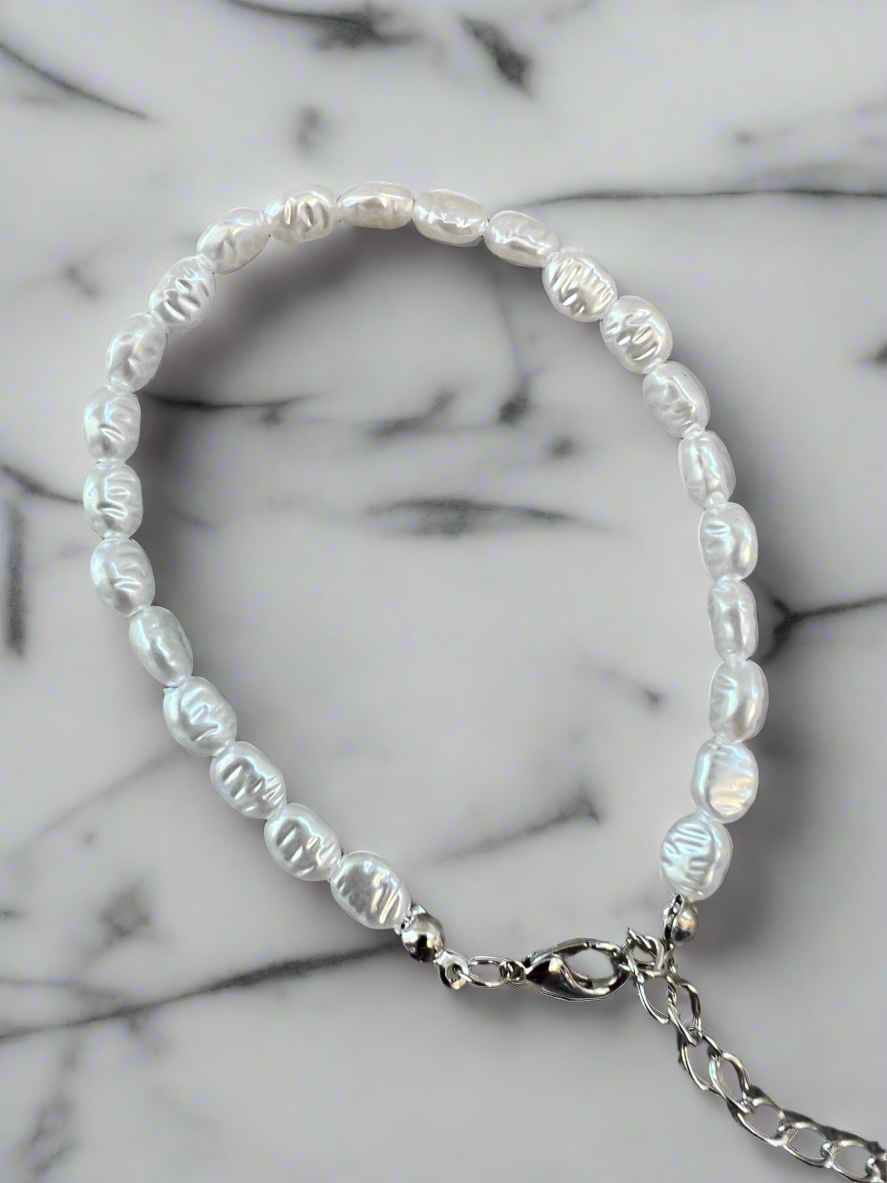 White Faux Nugget Pearl Bracelet-Fascinators Direct