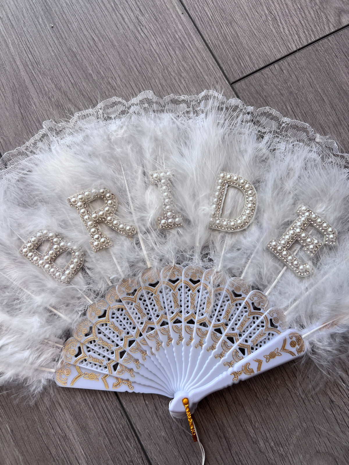 White Feather Bride Folding Handheld Fan with BRIDE Lettering-Fascinators Direct