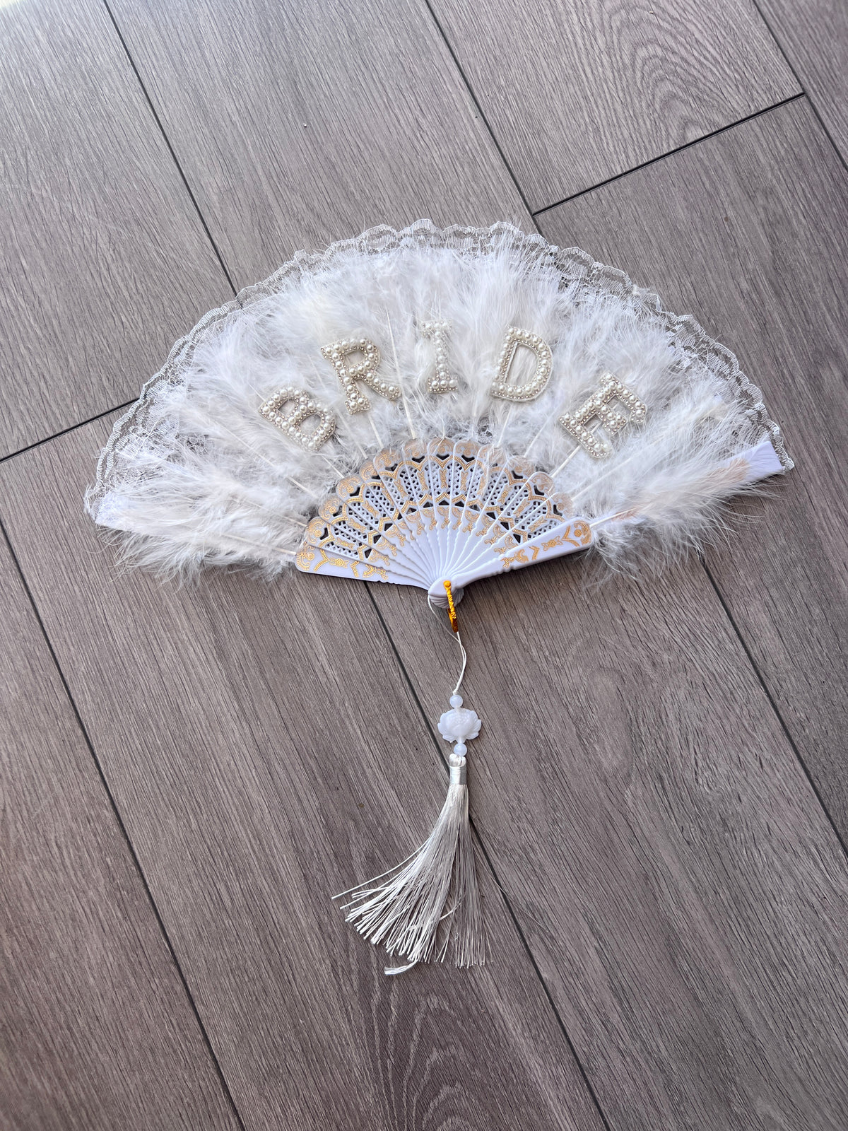 White Feather Bride Folding Handheld Fan with BRIDE Lettering-Fascinators Direct