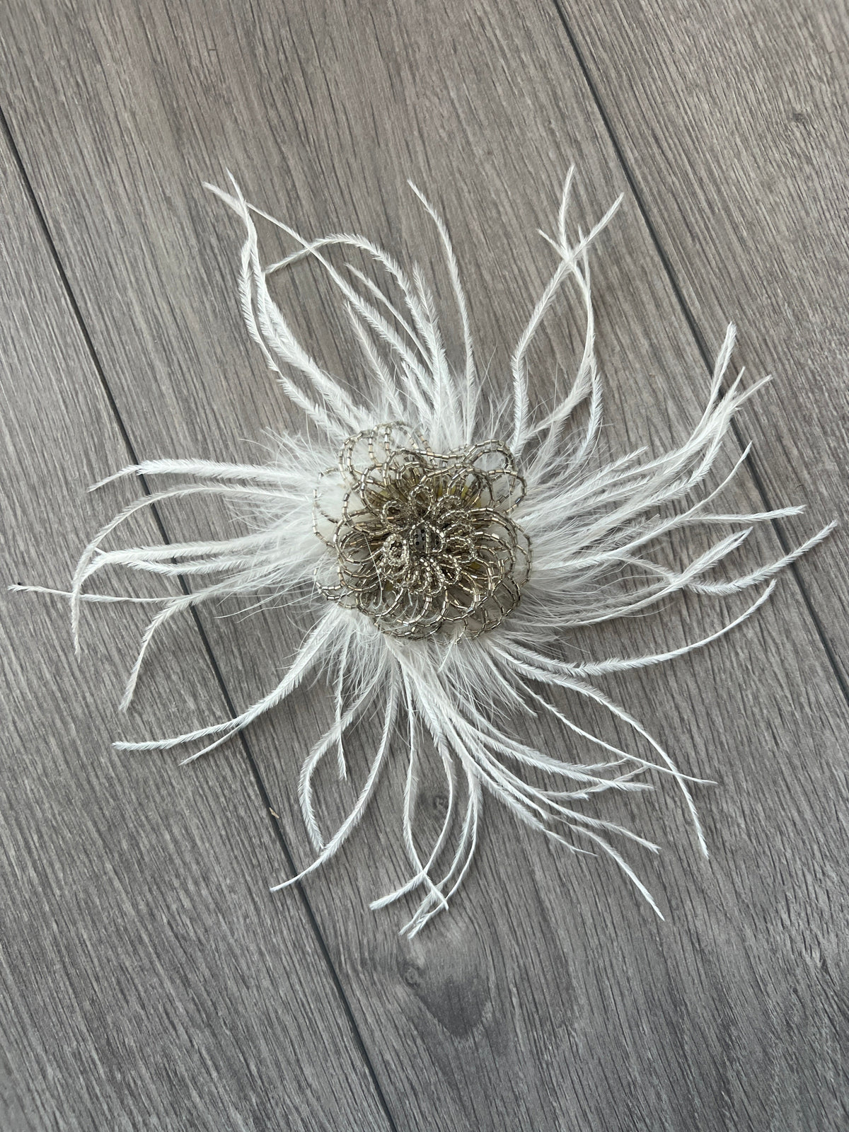 White Feather &amp; Silver Beaded Sequin Hair Fascinator-Fascinators Direct