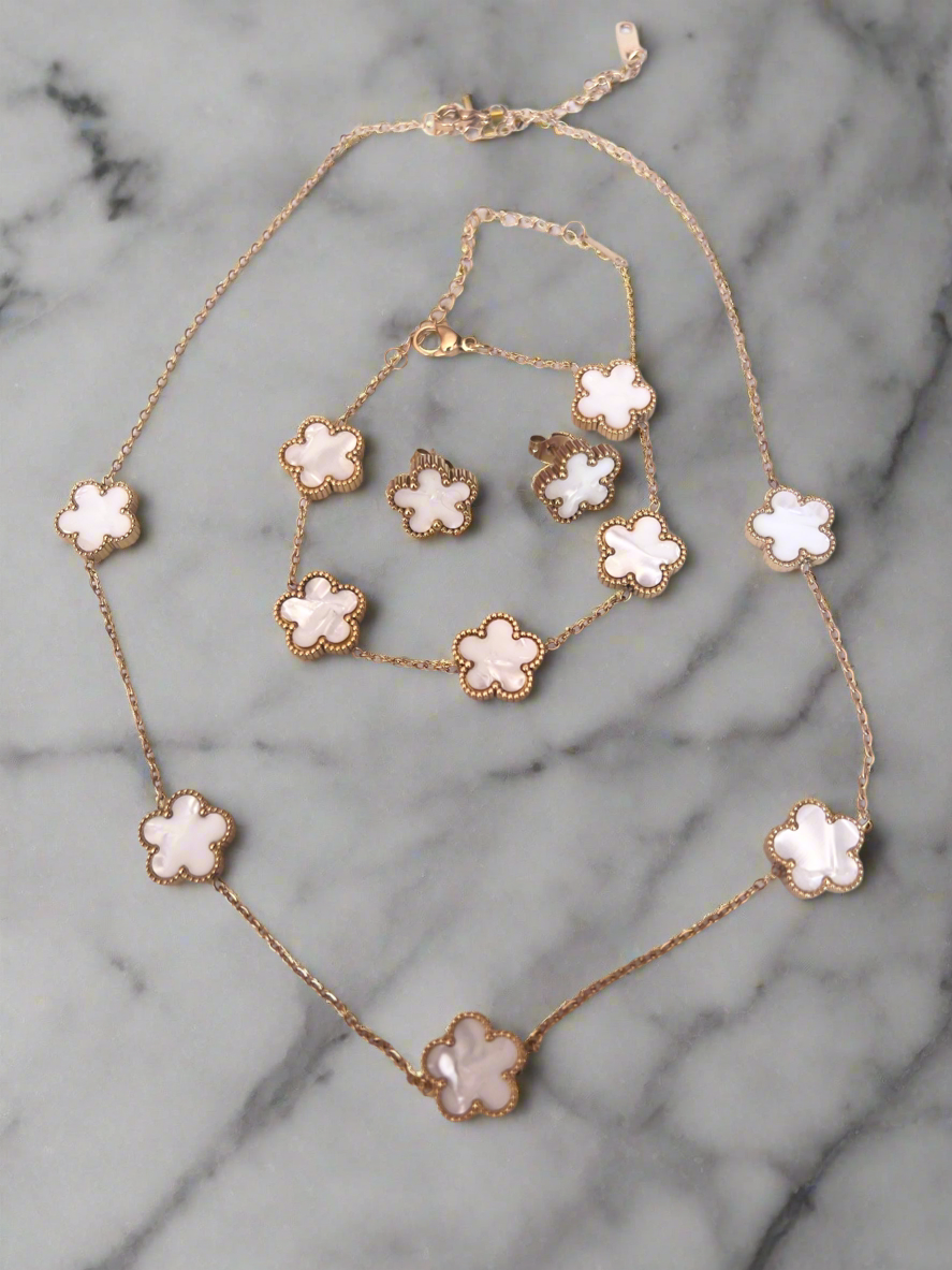 White Flower Necklace,Bracelet,Earrings Set-Fascinators Direct