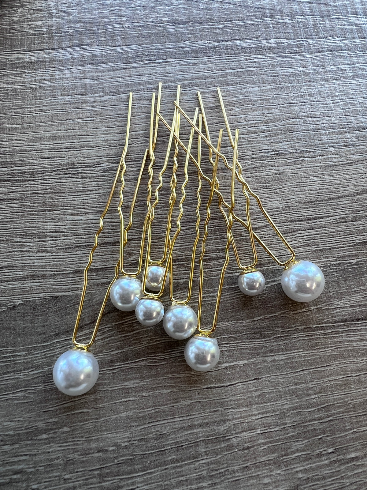 White &amp; Gold Faux Pearl Hair Pins x 8-Fascinators Direct