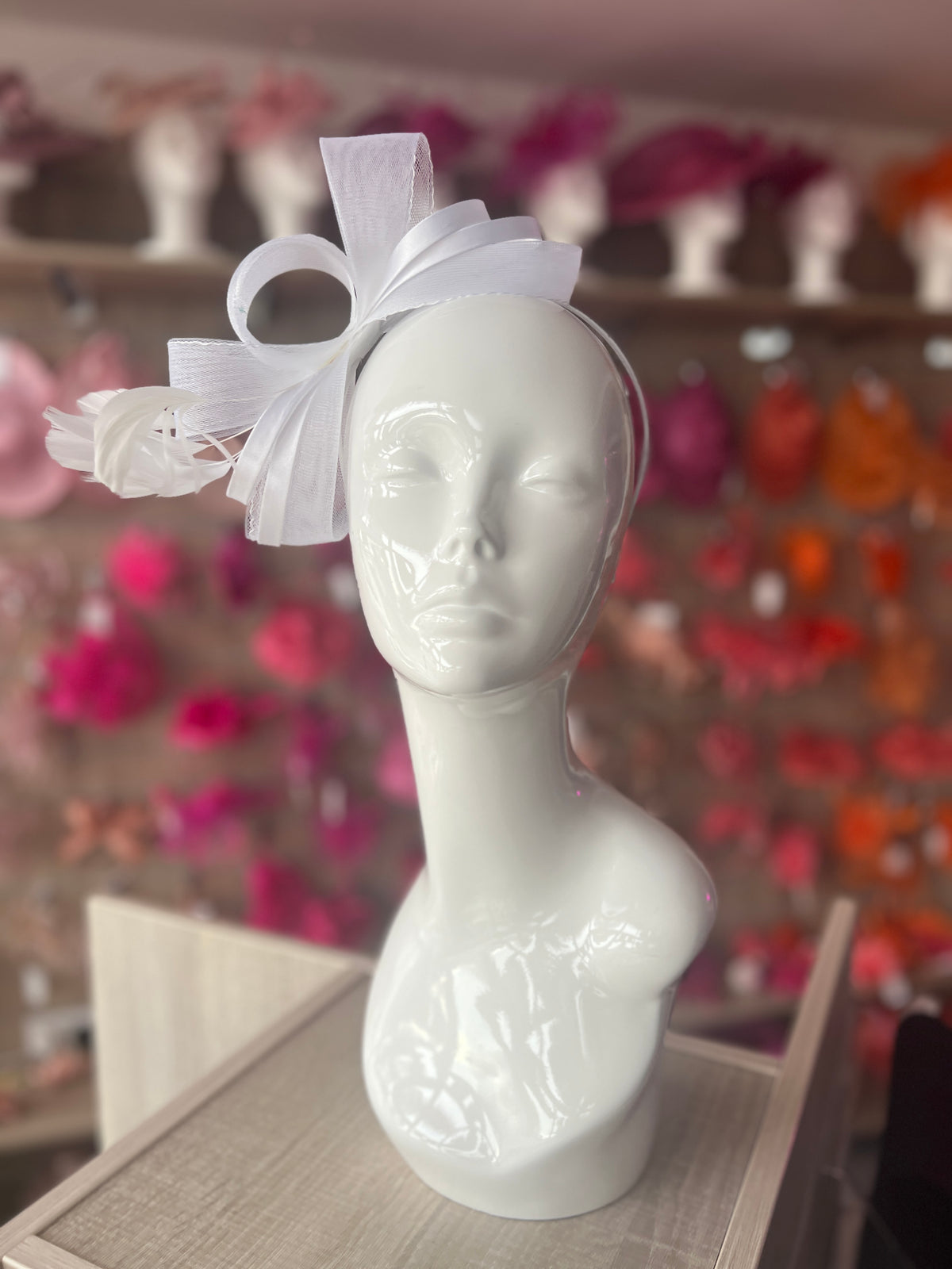 White Large Loop Crinoline &amp; Satin Headband Fascinator-Fascinators Direct