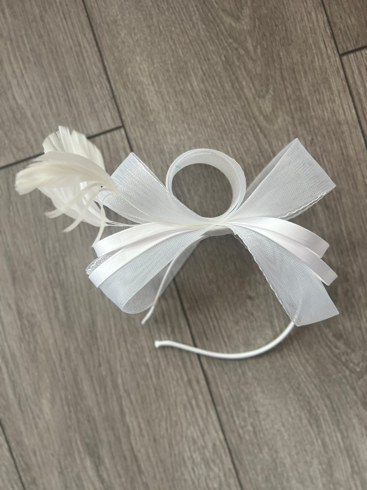 White Large Loop Crinoline &amp; Satin Headband Fascinator-Fascinators Direct