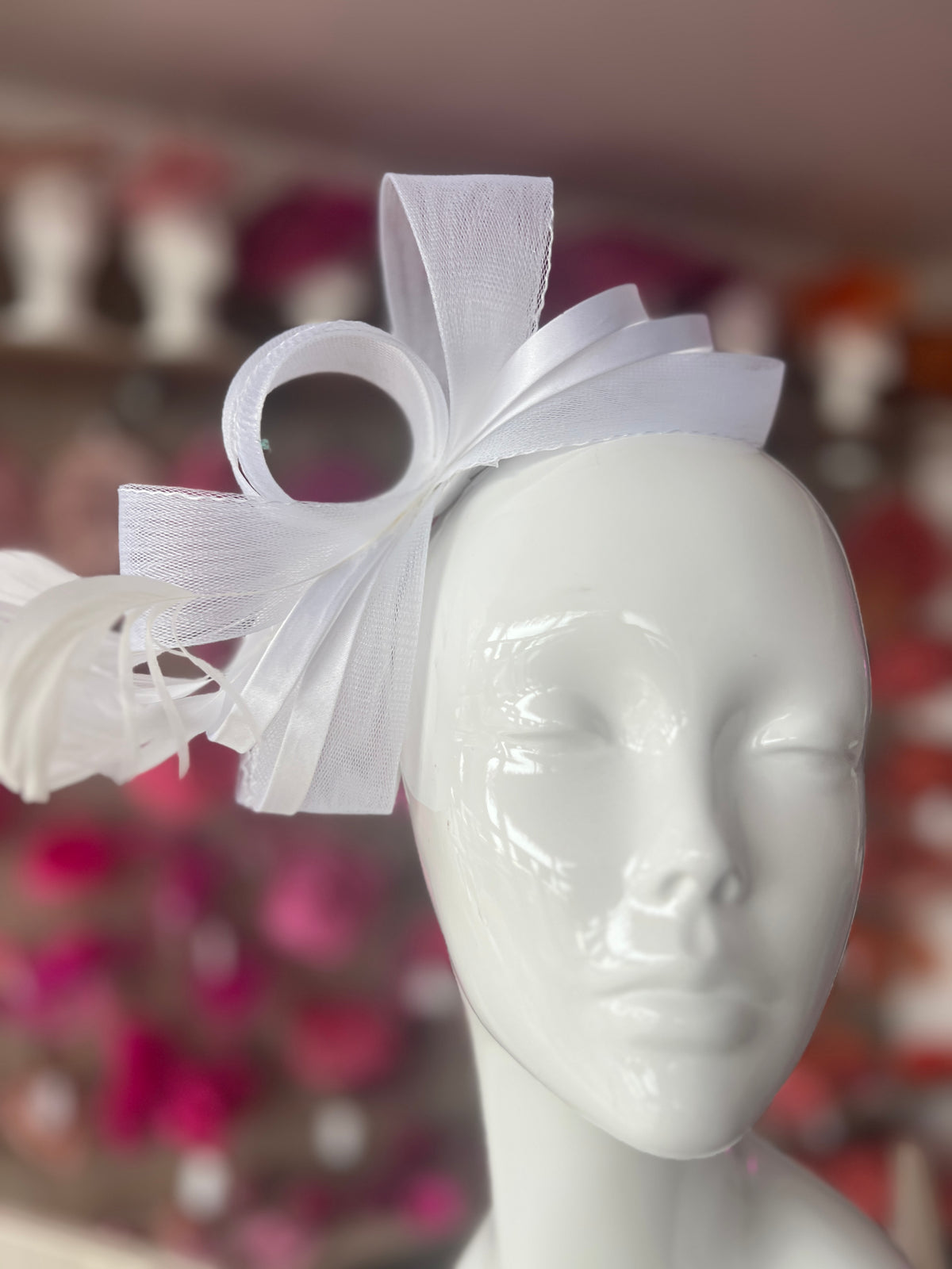 White Large Loop Crinoline &amp; Satin Headband Fascinator-Fascinators Direct