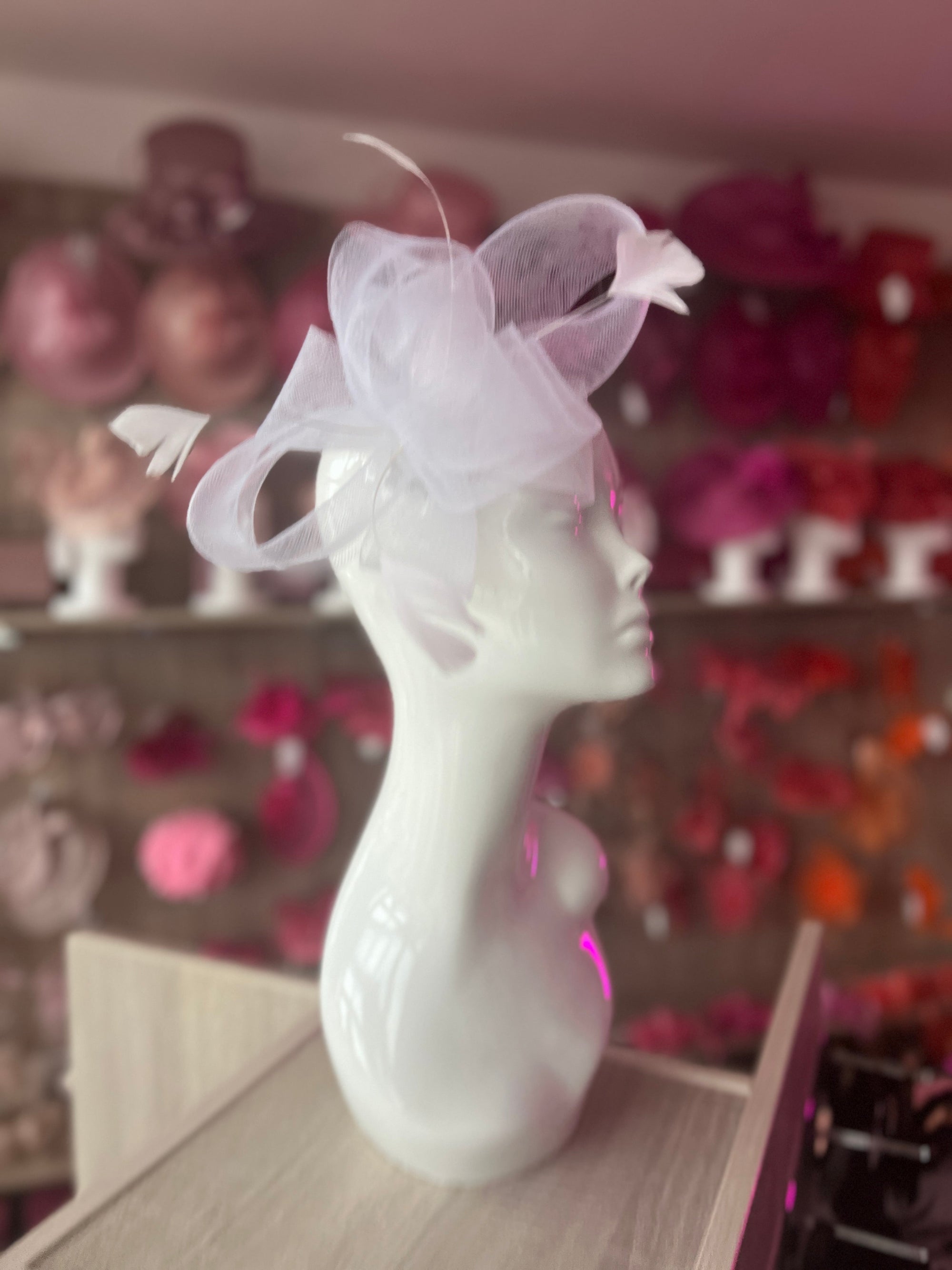 White Large Loop Fascinator With Feathers-Fascinators Direct