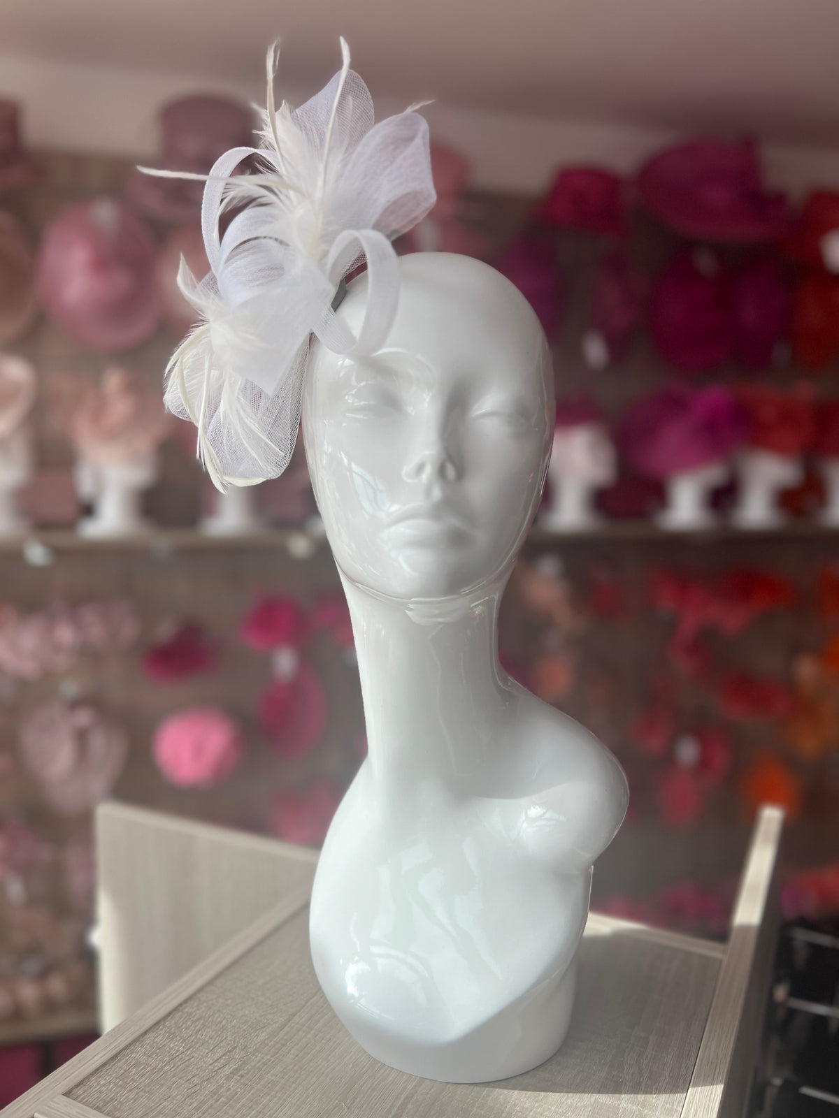 White Loop Bow Fascinator With Feathers-Fascinators Direct