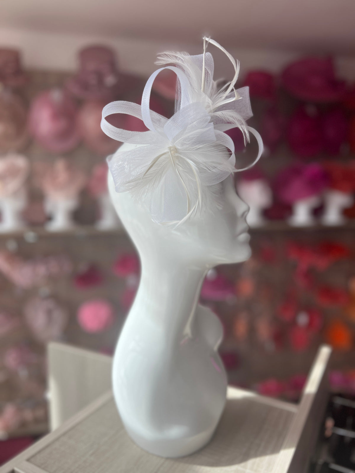 White Loop Bow Fascinator With Feathers-Fascinators Direct