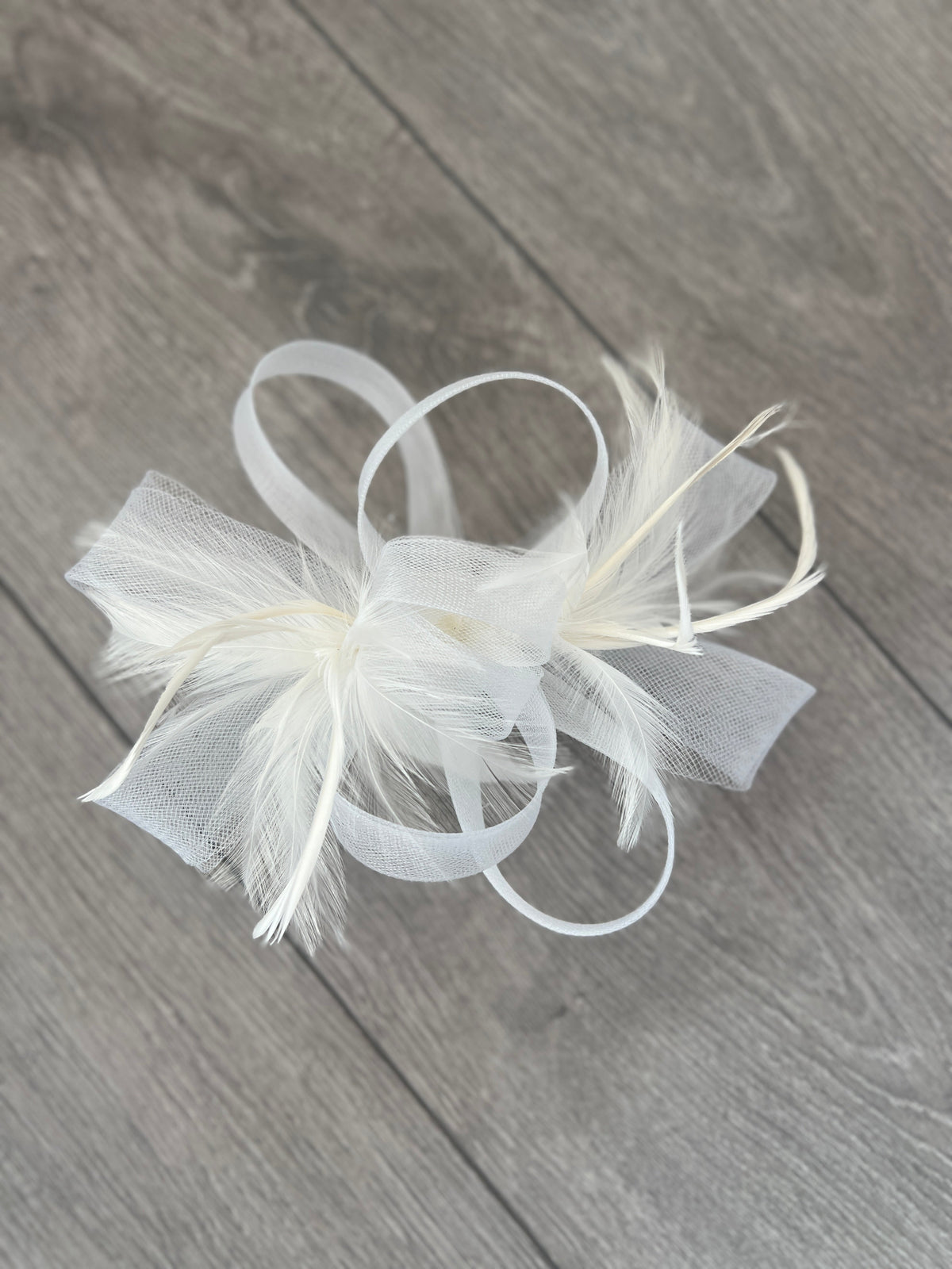 White Loop Bow Fascinator With Feathers-Fascinators Direct