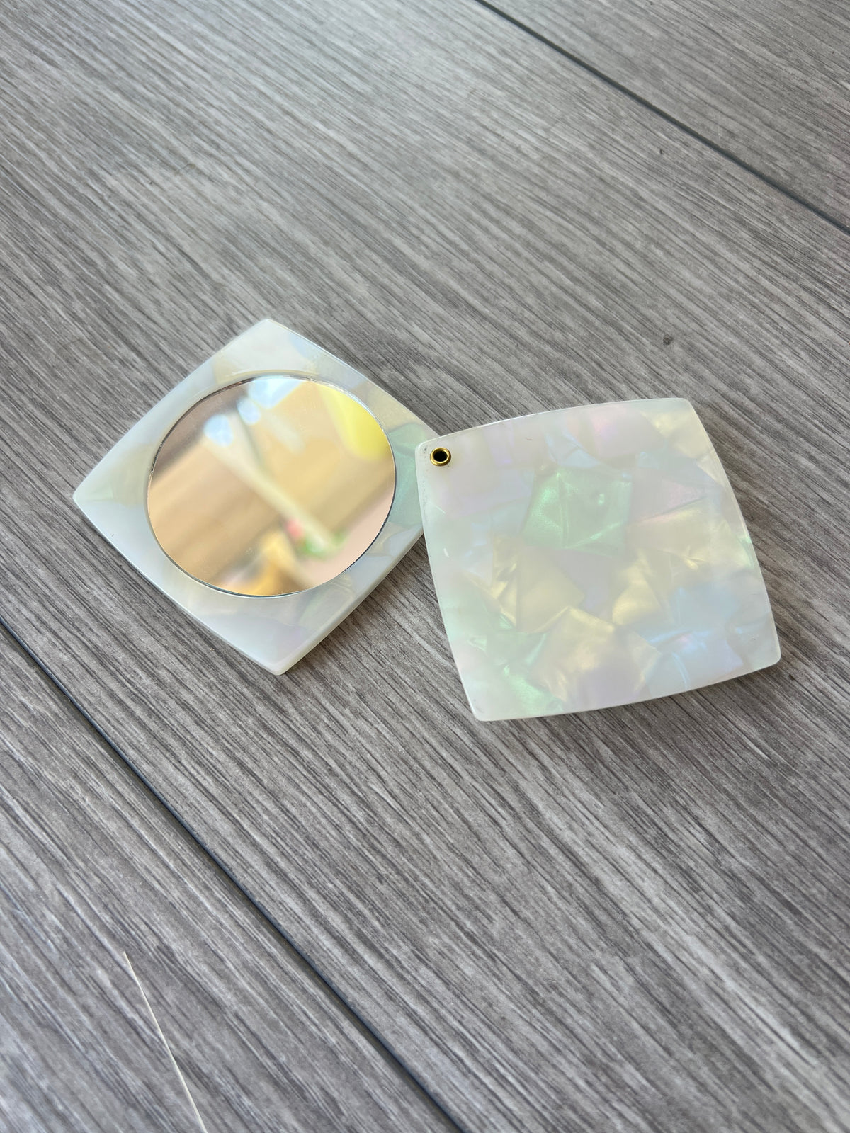 White Pearlescent Resin Swivel Makeup Mirror-Fascinators Direct