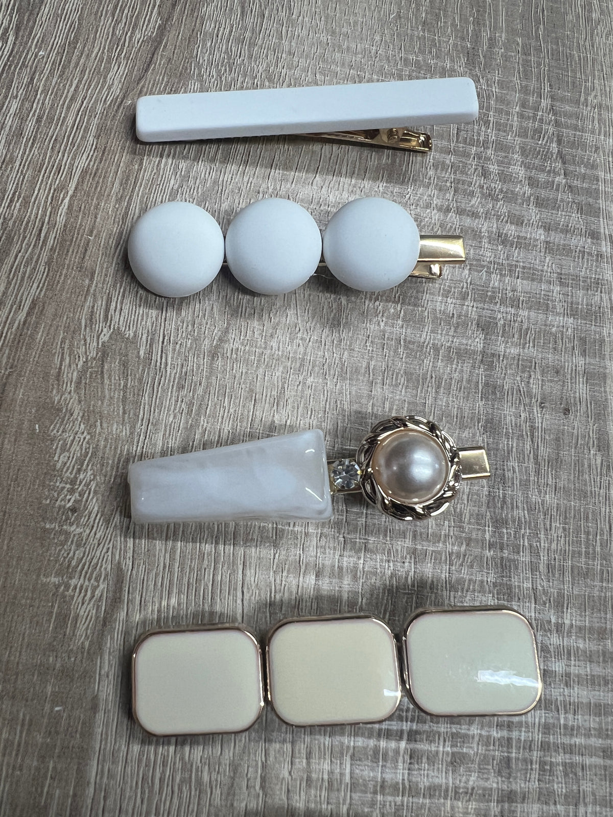 White Resin &amp; Rhinestone Hair Clips Set x6-Fascinators Direct