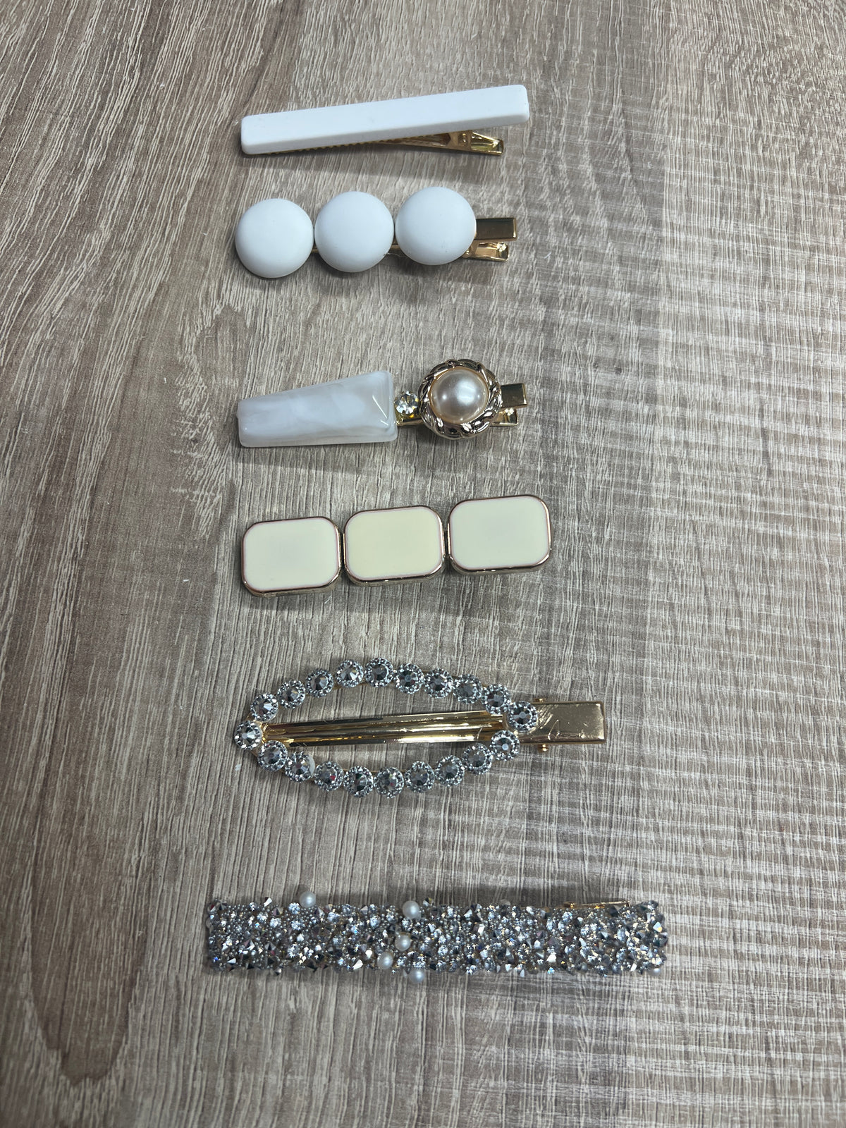 White Resin &amp; Rhinestone Hair Clips Set x6-Fascinators Direct