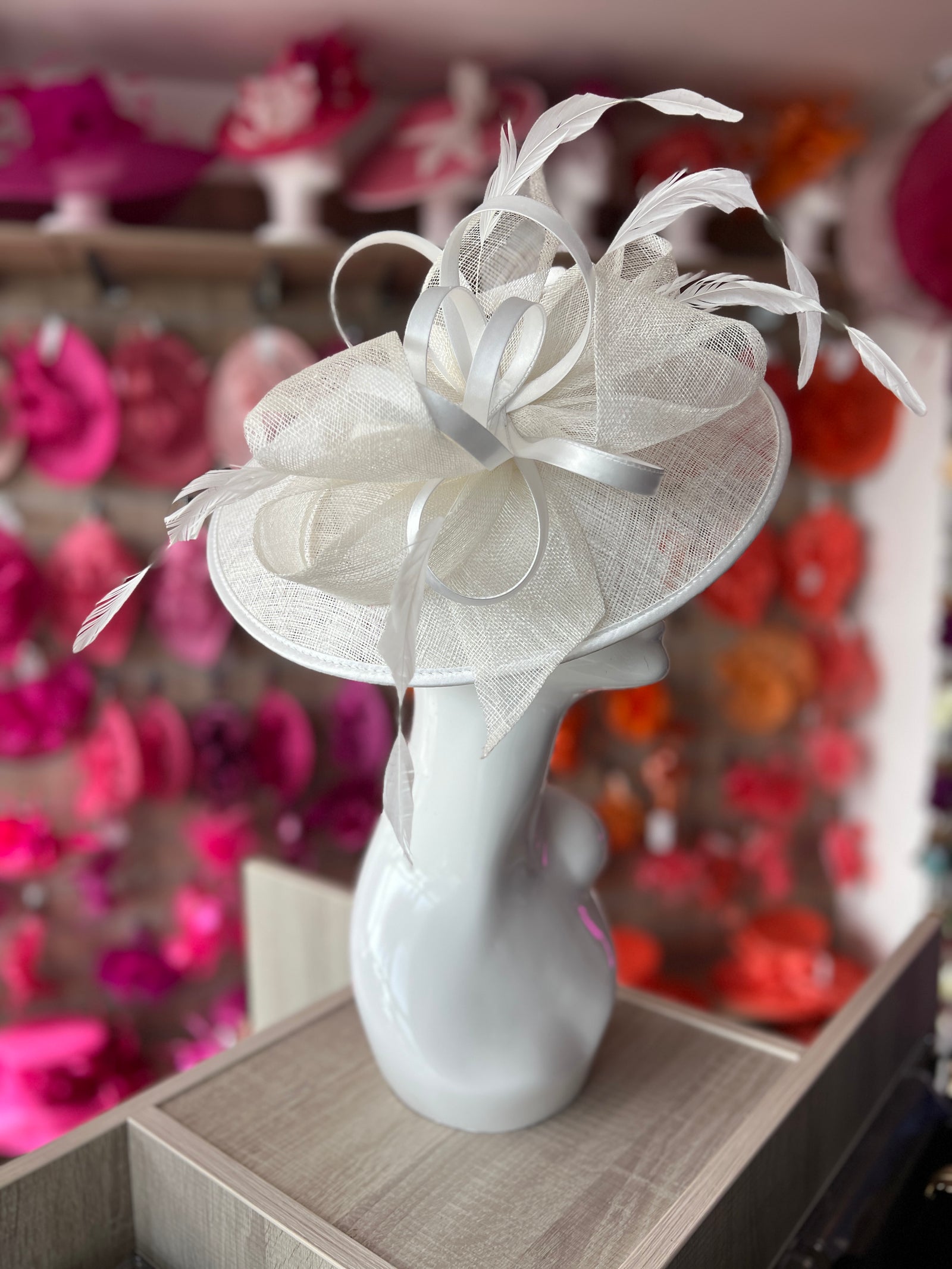 White Saucer Hatinator With Decorative Bow-Fascinators Direct