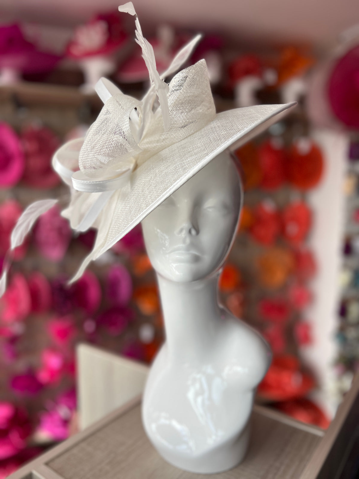 White Saucer Hatinator With Decorative Bow-Fascinators Direct
