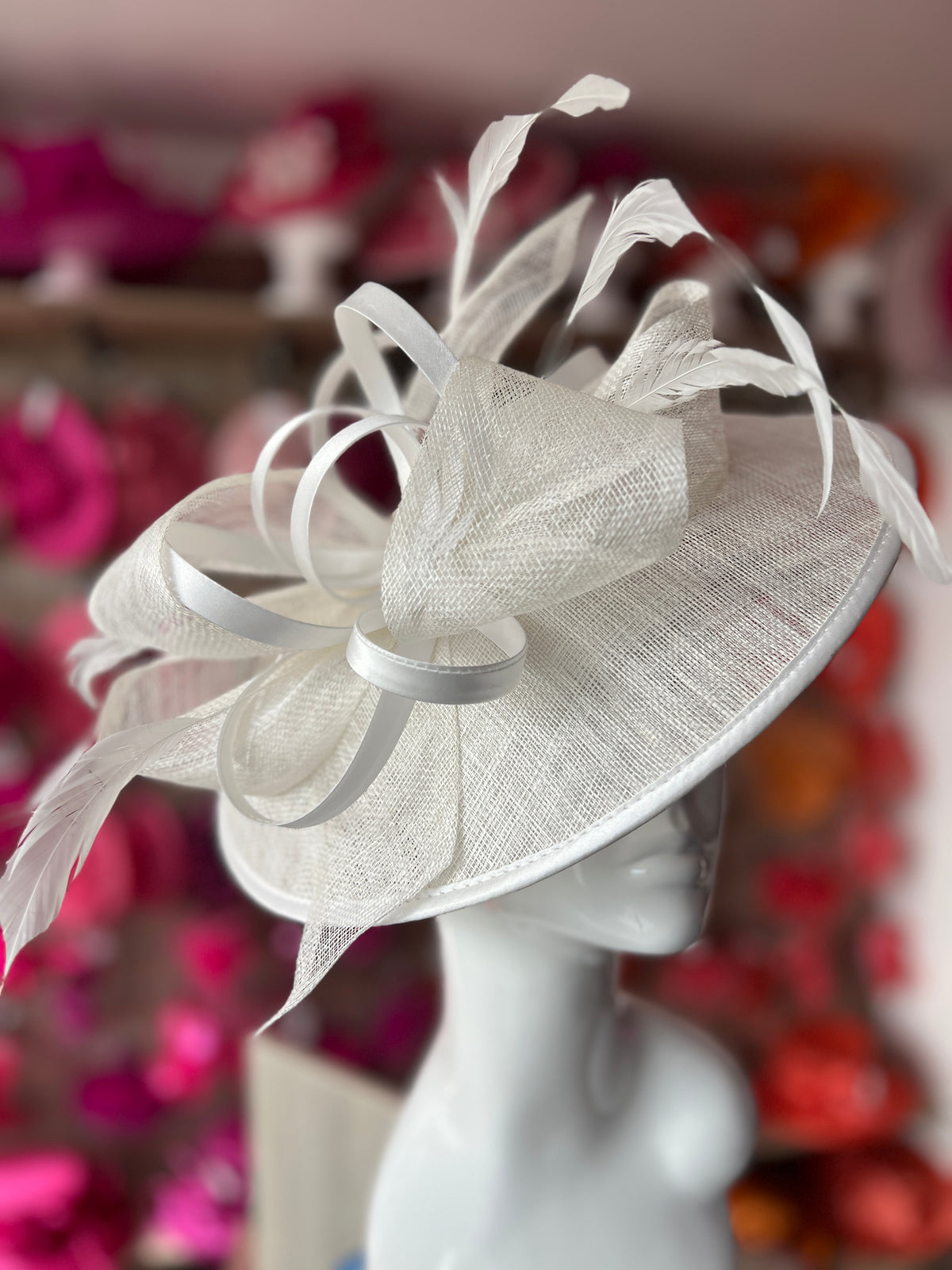 White Saucer Hatinator With Decorative Bow-Fascinators Direct