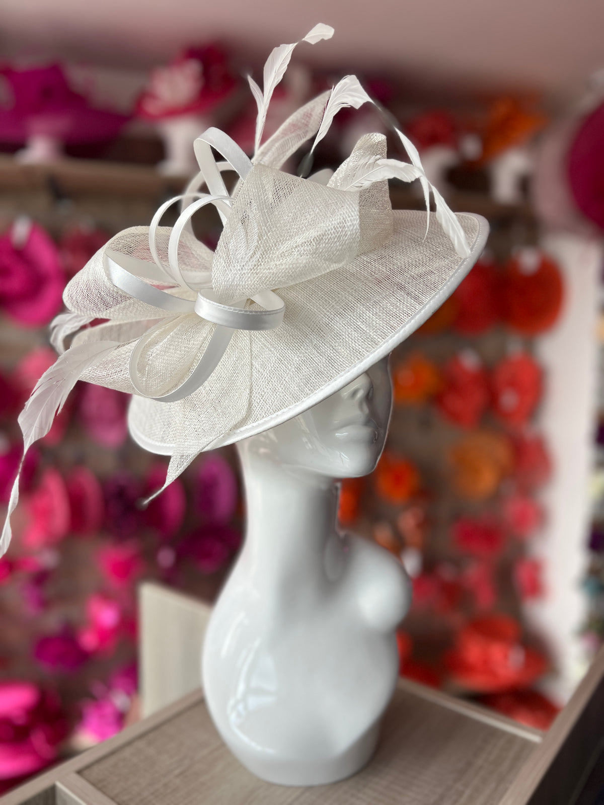 White Saucer Hatinator With Decorative Bow-Fascinators Direct