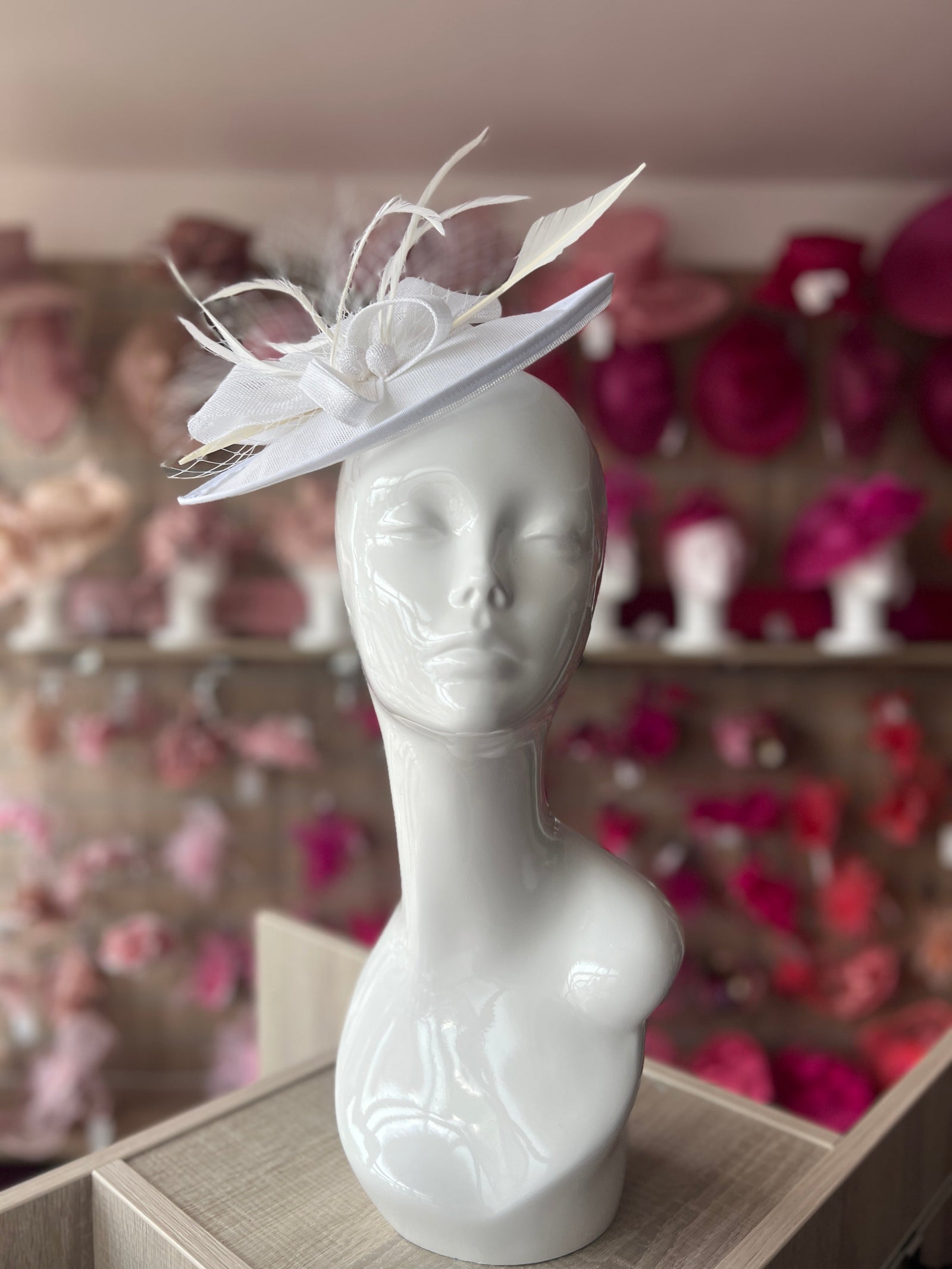 White Saucer Style Fascinator Hat-Fascinators Direct