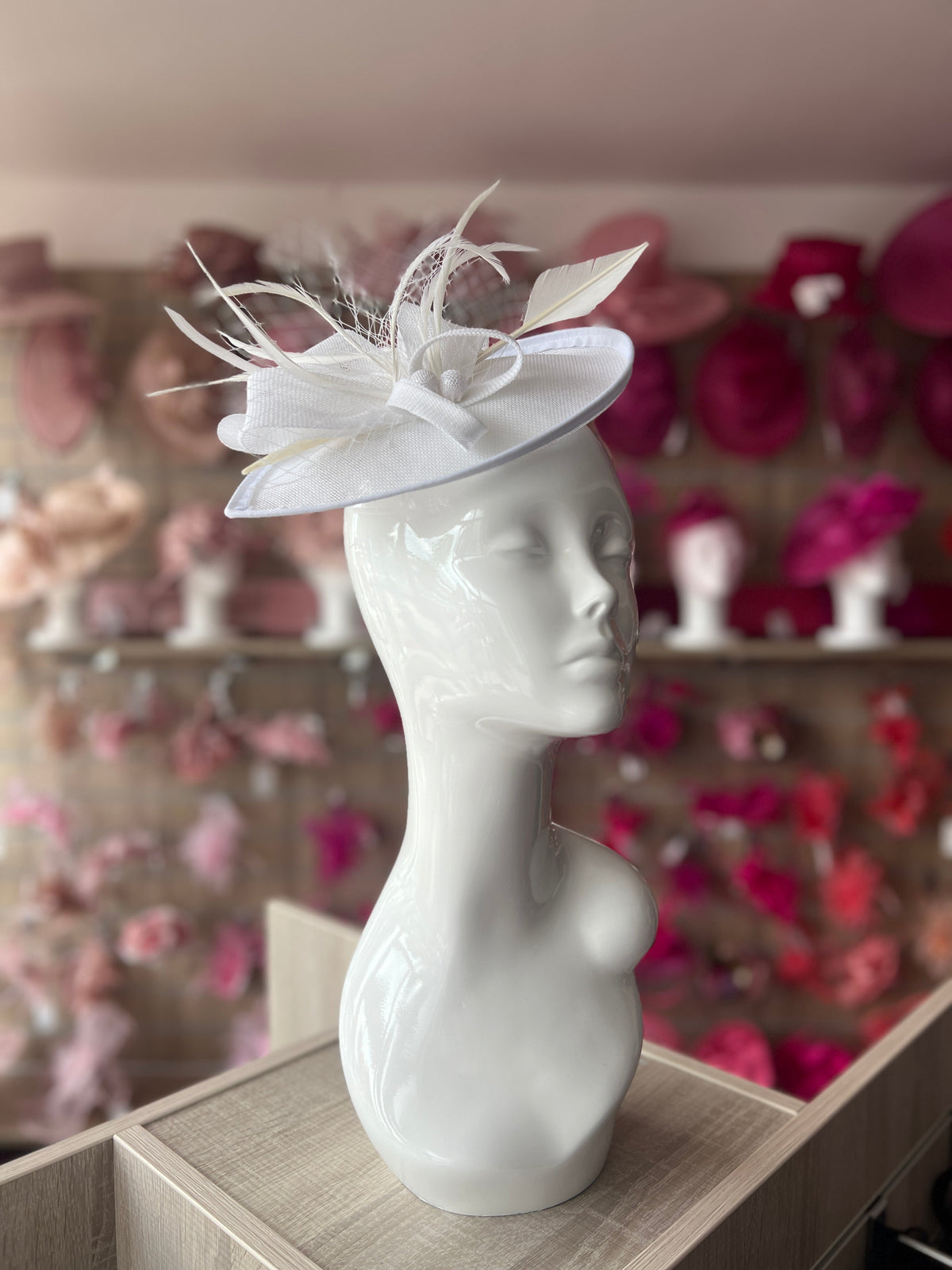White Saucer Style Fascinator Hat-Fascinators Direct